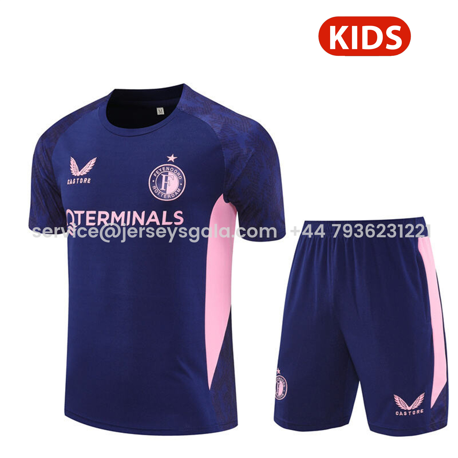 JerseysGala.com | Feyenoord 25-26 Kids Short-Sleeve Training Set - Royal Blue Top & Royal Blue Shorts -Customize Name, Number and Patch | Worldwide Shipping