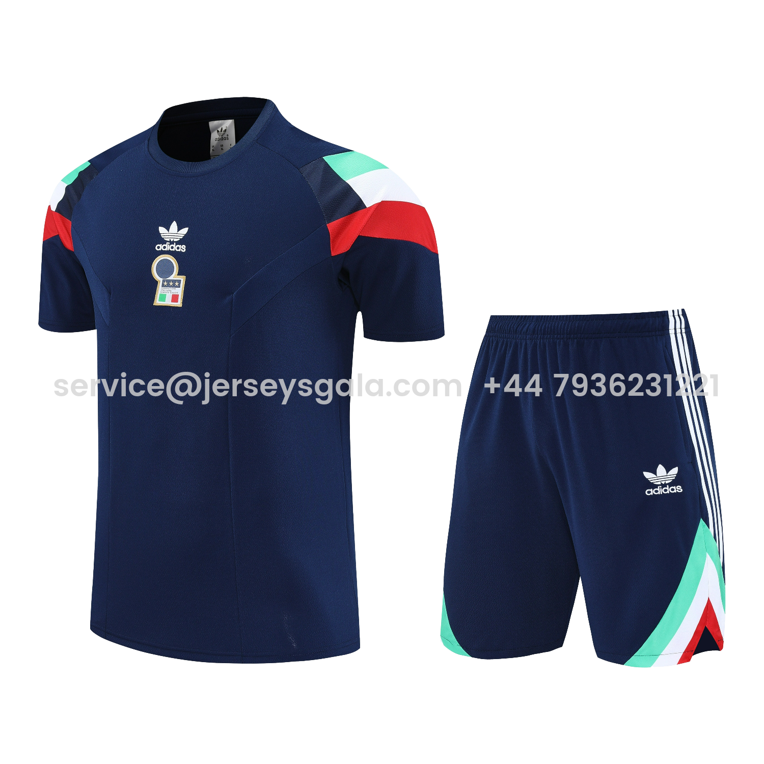 JerseysGala.com | Italy 25-26 Short-Sleeve Training Set - BlueTop & Blue Shorts -Customize Name, Number and Patch | Worldwide Shipping