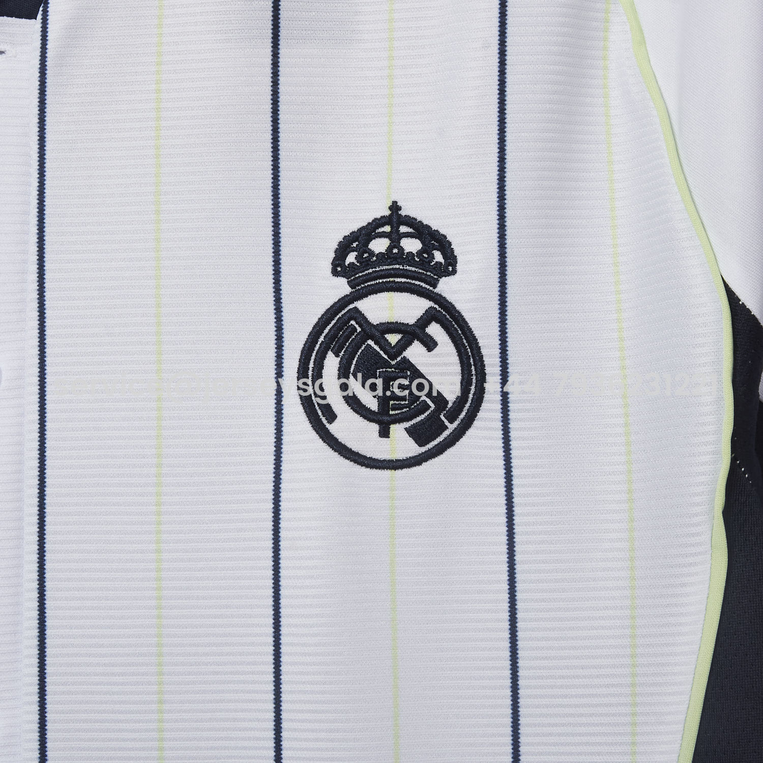 JerseysGala.com | Real Madrid 25-26 White Baseball Jersey with Black Stripes -Customize Name, Number and Patch | Worldwide Shipping