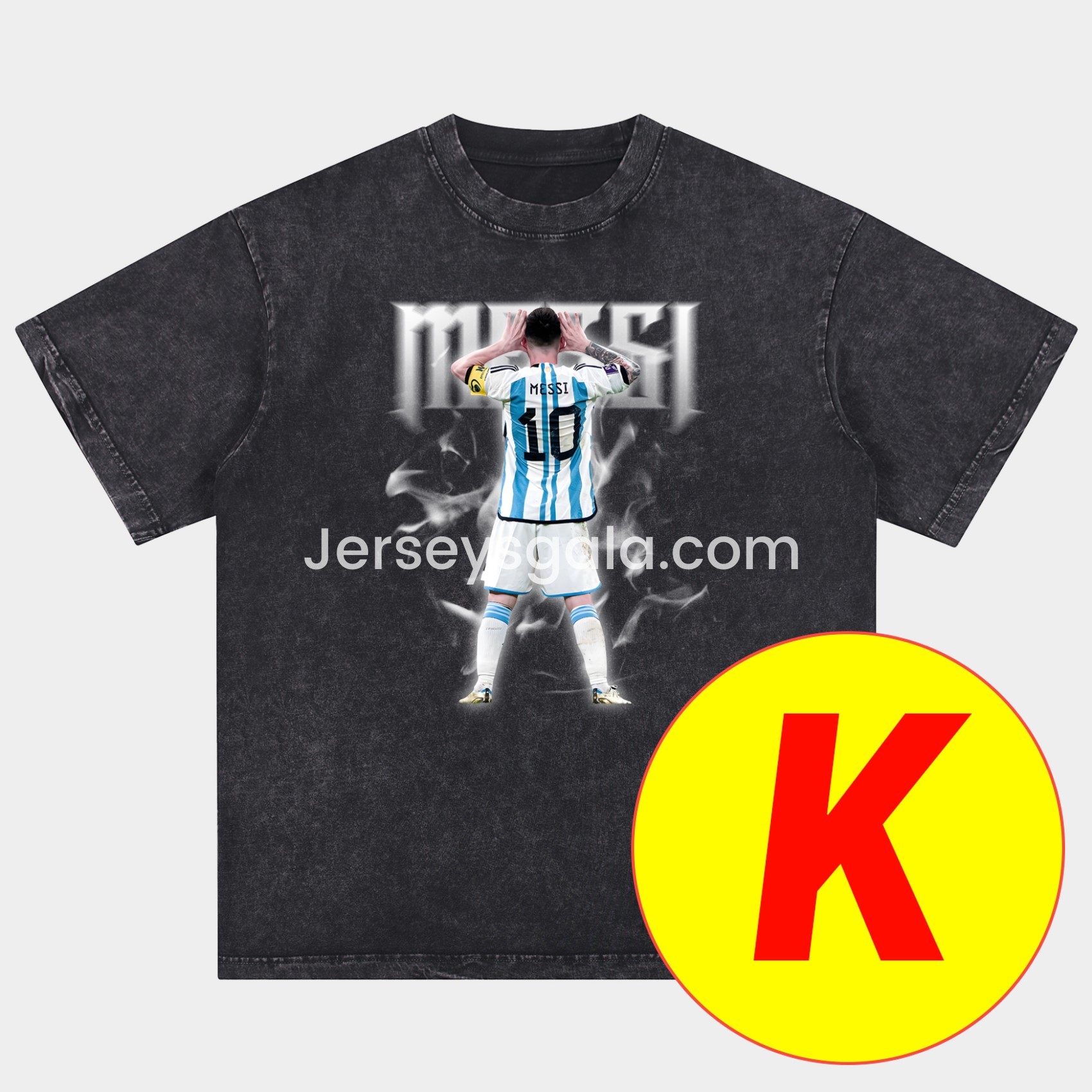 JerseysGala.com | Messi GOAT Argentina Barcelona INT M.A.M Oversized Washed T-Shirt -Customize Name, Number and Patch | Worldwide Shipping