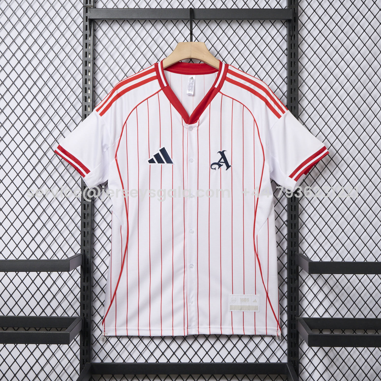 JerseysGala.com | Arsenal 25-26 White Baseball Jersey with Red Stripes -Customize Name, Number and Patch | Worldwide Shipping