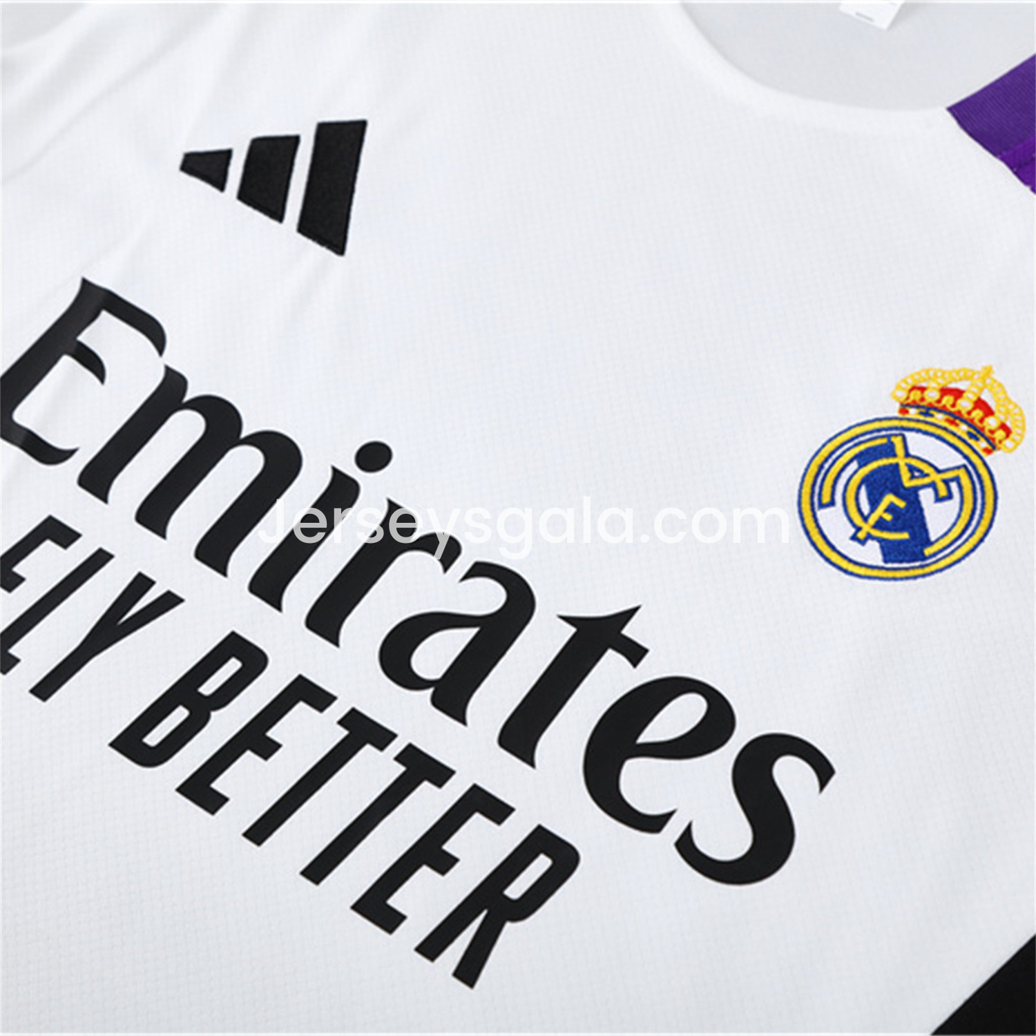 JerseysGala.com | Real Madrid 24-25 Short-Sleeve Training Set - White with Purple -Customize Name, Number and Patch | Worldwide Shipping