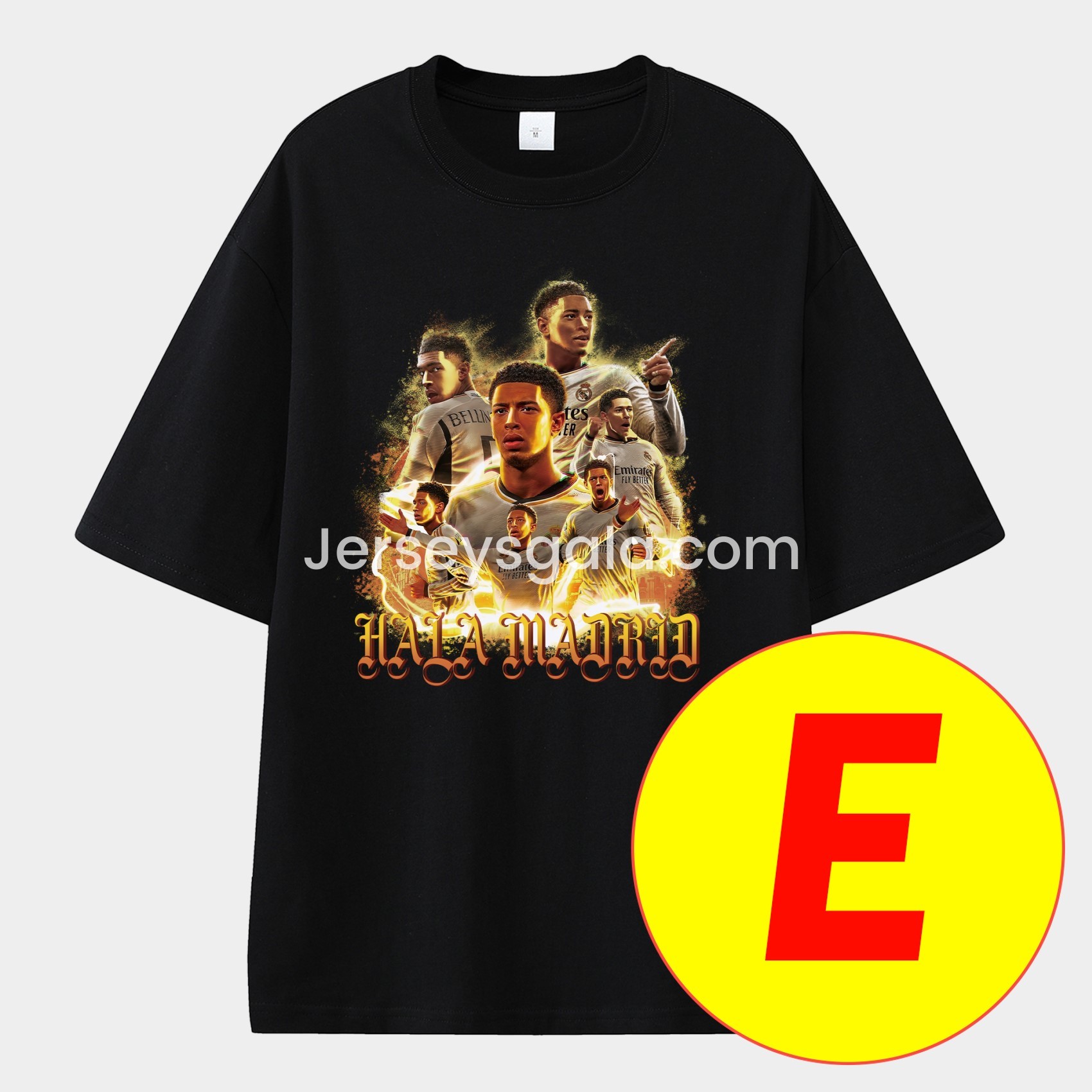 JerseysGala.com | Bellingham Real Madrid England Unisex Pure Cotton T-shirt -Customize Name, Number and Patch | Worldwide Shipping