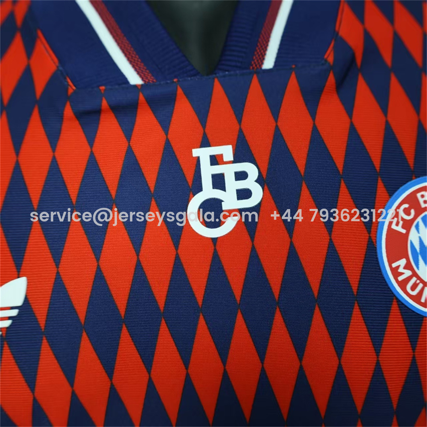 JerseysGala.com | Bayern Munich 25-26 Trefoil Retro Style Red And Deep Blue Jersey - Player Version -Customize Name, Number and Patch | Worldwide Shipping