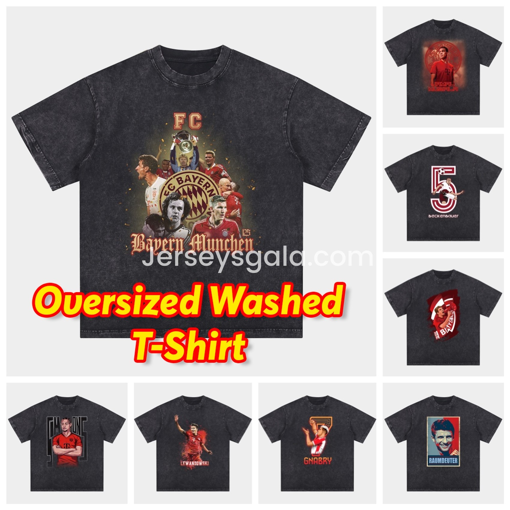JerseysGala.com | Bayern Munich 125th Legendary Players Oversized Washed T-Shirt -Customize Name, Number and Patch | Worldwide Shipping