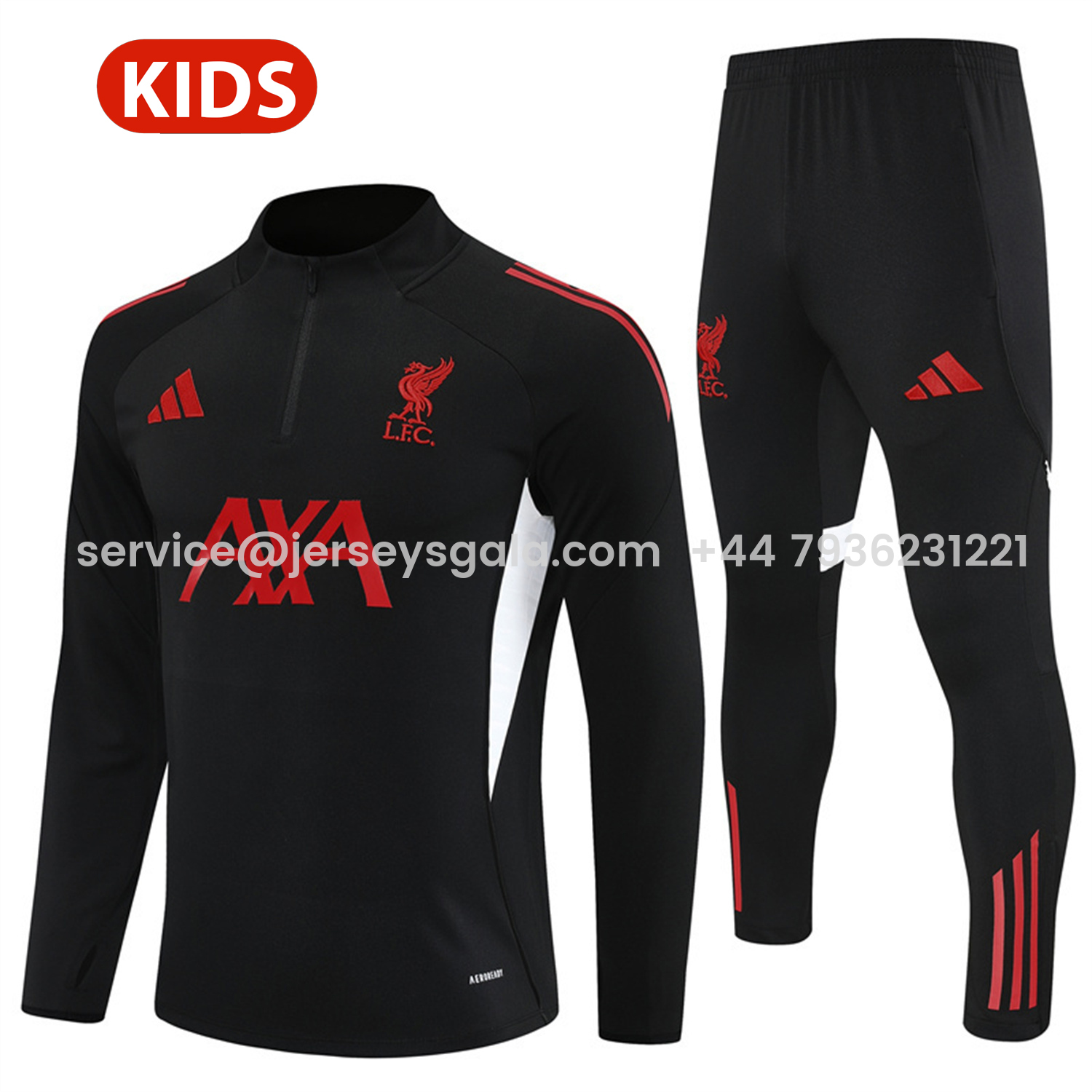 JerseysGala.com | Liver.pool 25-26 Kids Long Sleeve Training Set - Black Top & Black Pants -Customize Name, Number and Patch | Worldwide Shipping