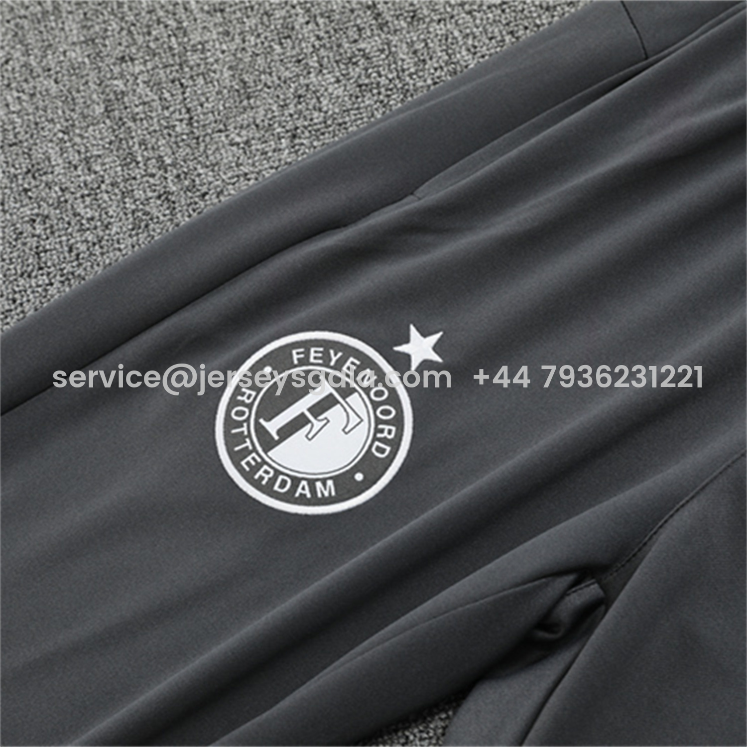 JerseysGala.com | Feyenoord 25-26 Kids Long Sleeve Training Set - Dark Gray Top & Dark Gray Pants -Customize Name, Number and Patch | Worldwide Shipping
