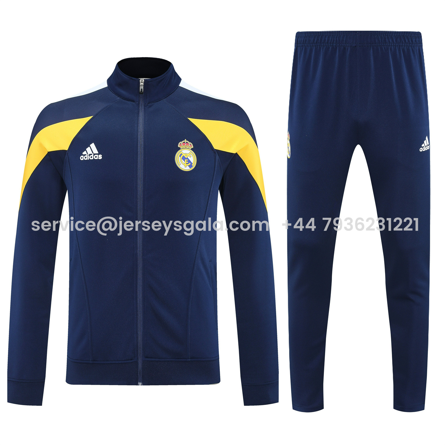 JerseysGala.com | Real Madrid 25-26 Jacket Training Tracksuit - Deep Blue Jackets & Deep Blue Pants -Customize Name, Number and Patch | Worldwide Shipping