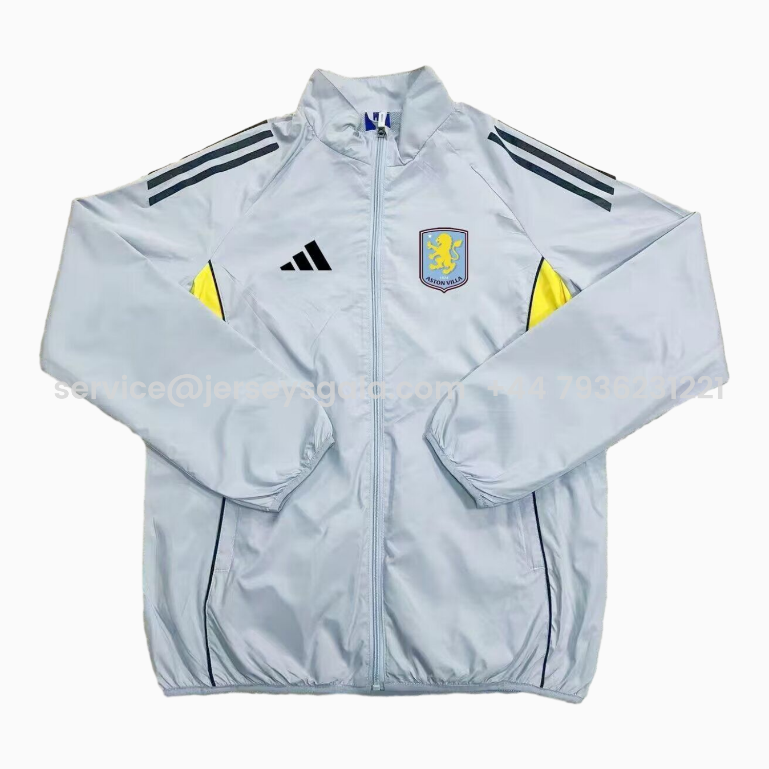 JerseysGala.com | Aston Villa 25-26 Throwback Windbreaker Jacket - Grey Blue -Customize Name, Number and Patch | Worldwide Shipping