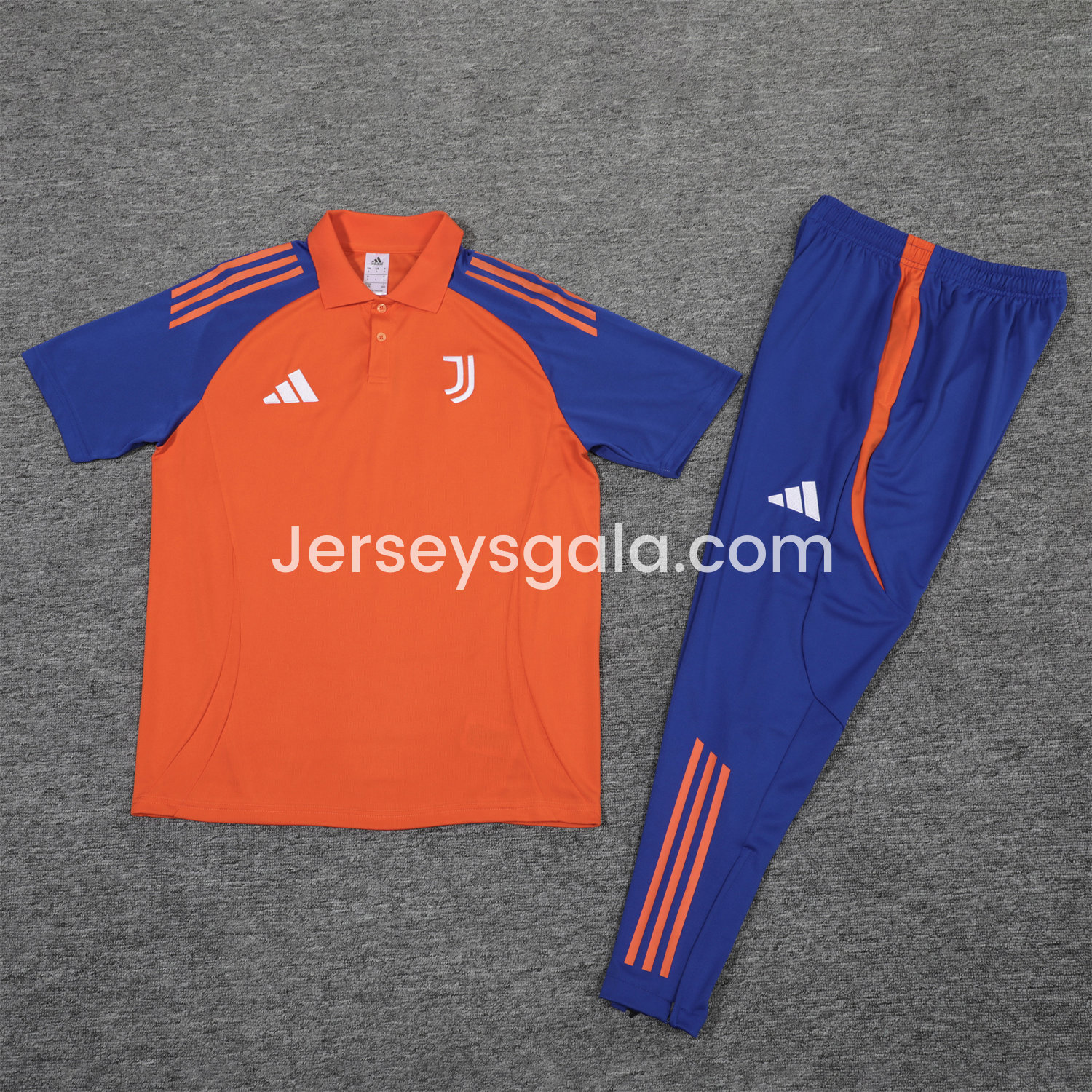 JerseysGala.com | Juventus 25-26 POLO Short-Sleeve Training Set - Orange Top and Blue Pants -Customize Name, Number and Patch | Worldwide Shipping