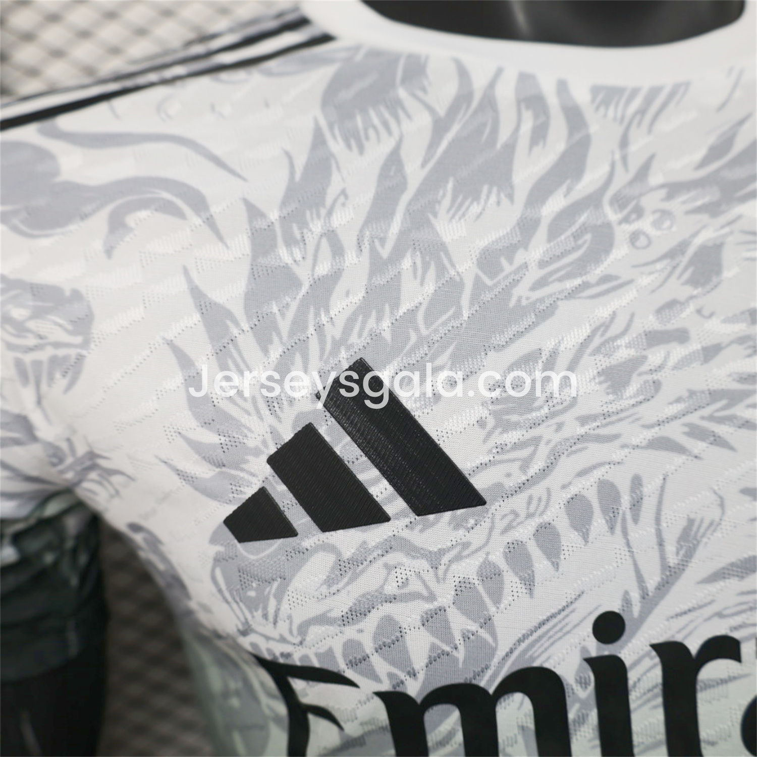 JerseysGala.com | Real Madrid 25-26 Black Green Dragon Soars White Jersey - Player Version -Customize Name, Number and Patch | Worldwide Shipping