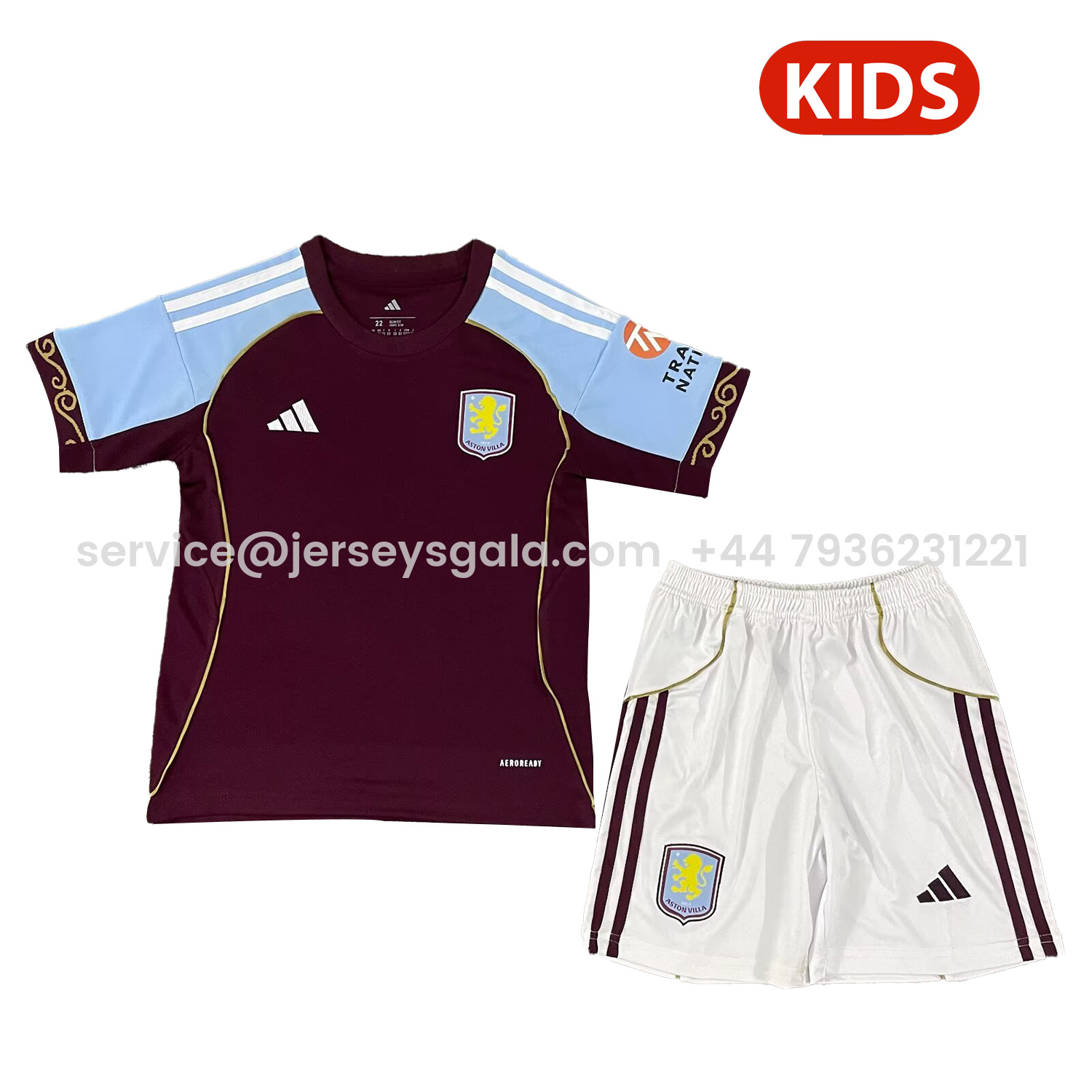 JerseysGala.com | Aston Villa 25-26 Home Unsponsored Kids Kit -Customize Name, Number and Patch | Worldwide Shipping