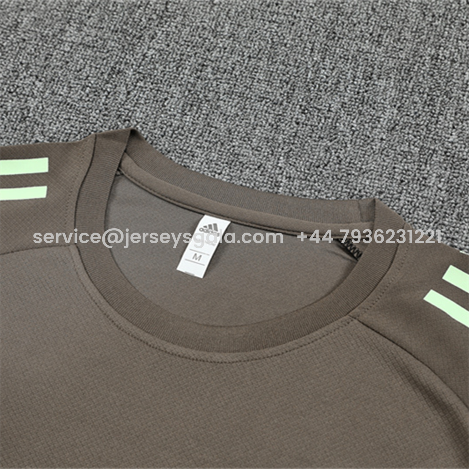 JerseysGala.com | Real Madrid 25-26 Kids Short-Sleeve Training Set - Dark Khaki Top and Shorts -Customize Name, Number and Patch | Worldwide Shipping
