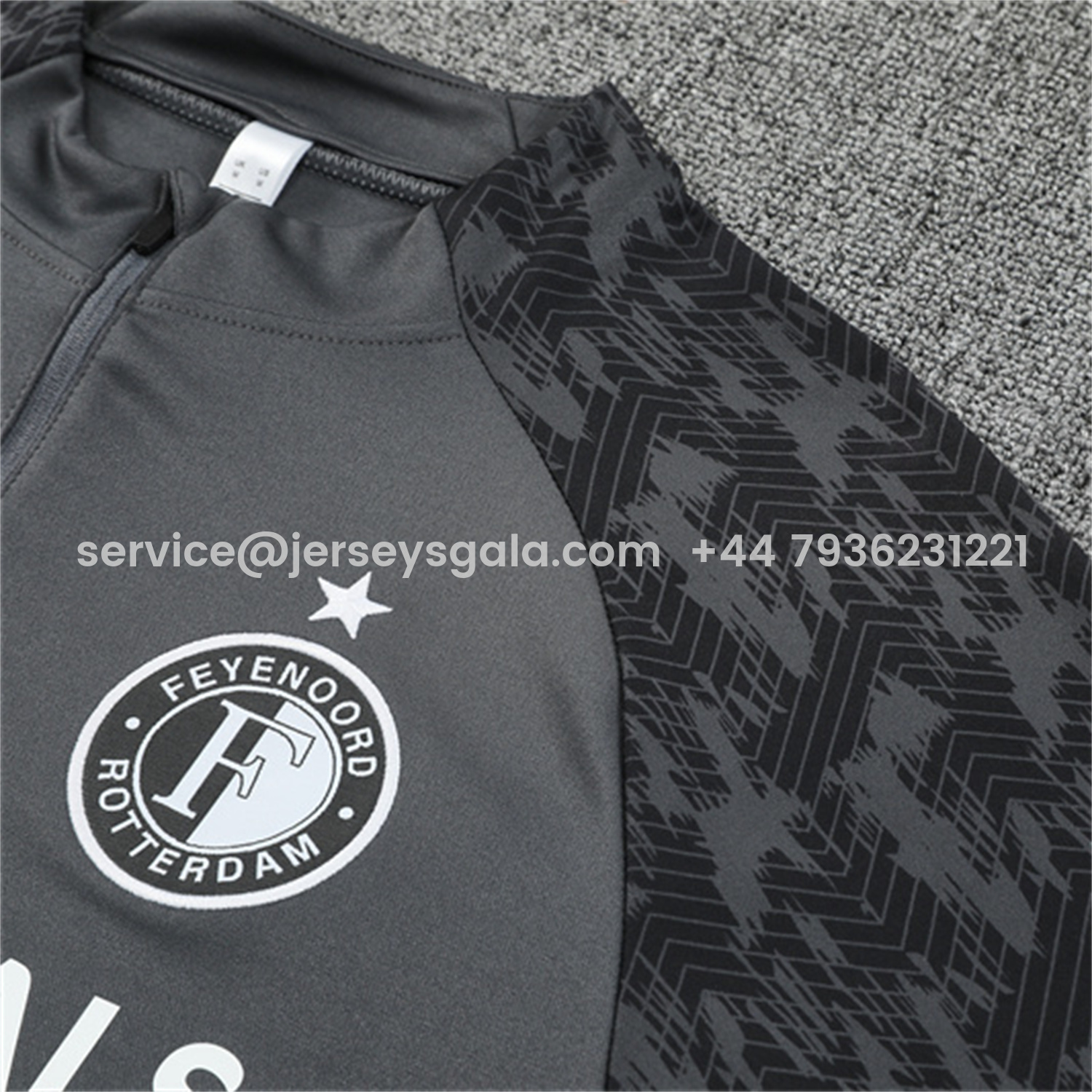 JerseysGala.com | Feyenoord 25-26 Long Sleeve Training Set - Dark Gray Top & Dark Gray Pants -Customize Name, Number and Patch | Worldwide Shipping