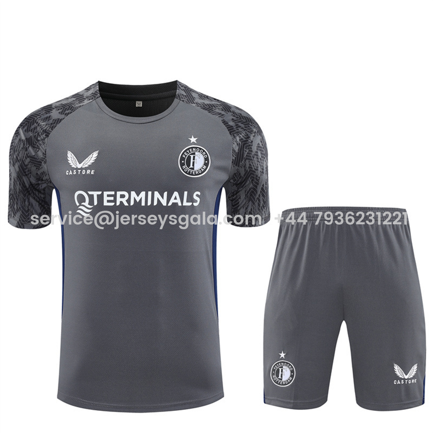 JerseysGala.com | Feyenoord 25-26 Kids Short-Sleeve Training Set - Dark Gray Top & Dark Gray Shorts -Customize Name, Number and Patch | Worldwide Shipping
