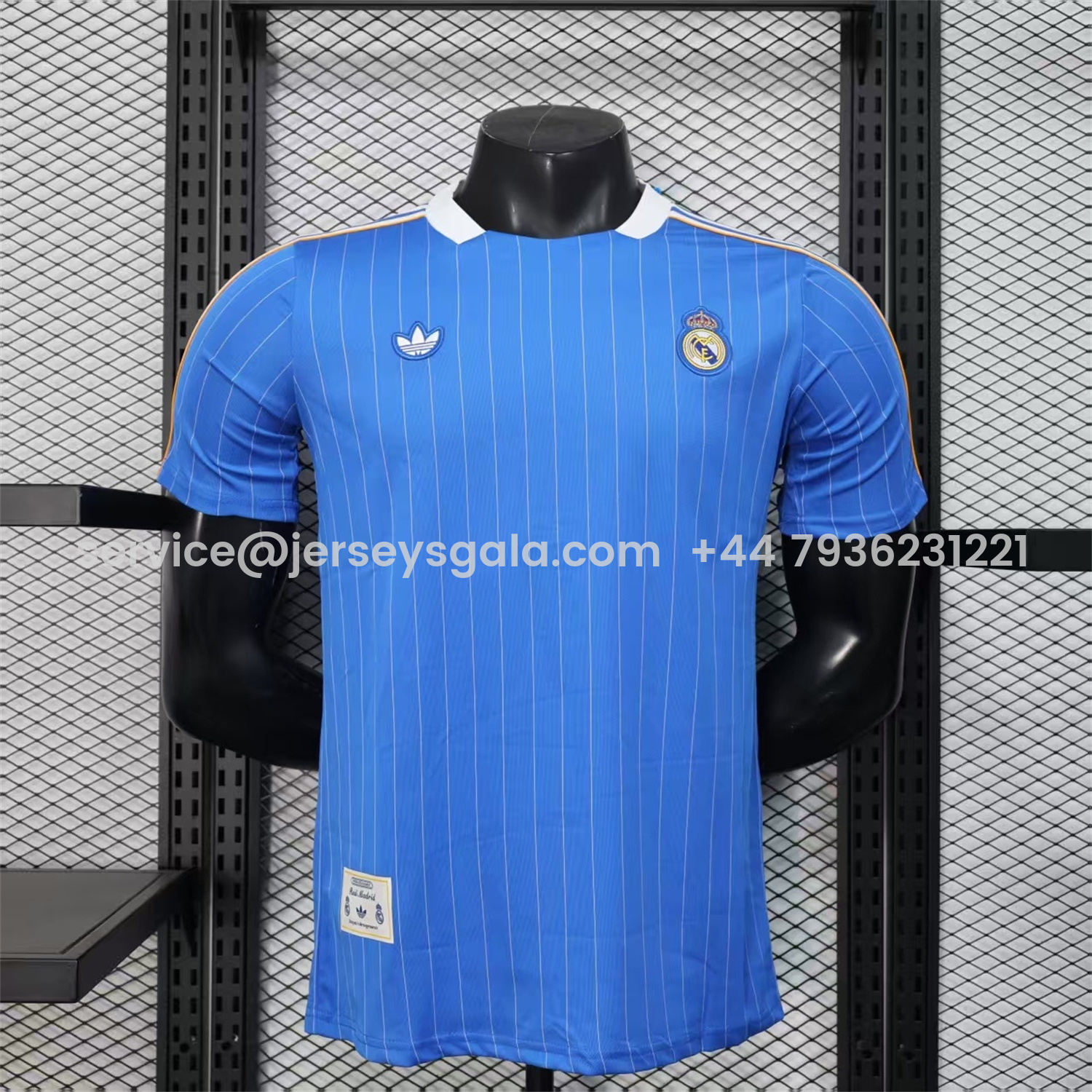 JerseysGala.com | Real Madrid 25-26 Trefoil White Lines Blue Travel Jersey - Player Version -Customize Name, Number and Patch | Worldwide Shipping