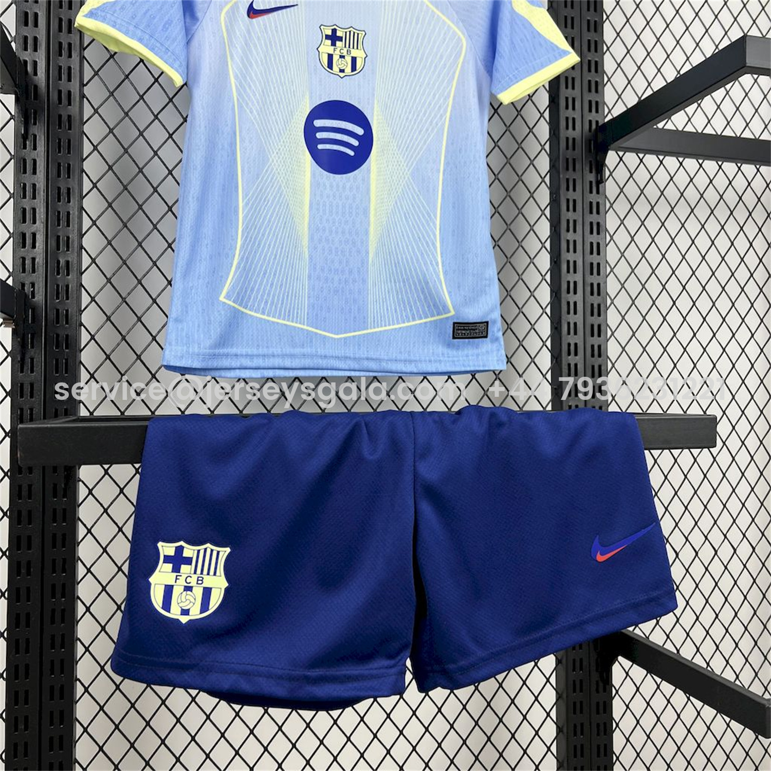 JerseysGala.com | Barcelona 25-26 T90 White Lines Light Blue Gradient Special Kids Kit -Customize Name, Number and Patch | Worldwide Shipping