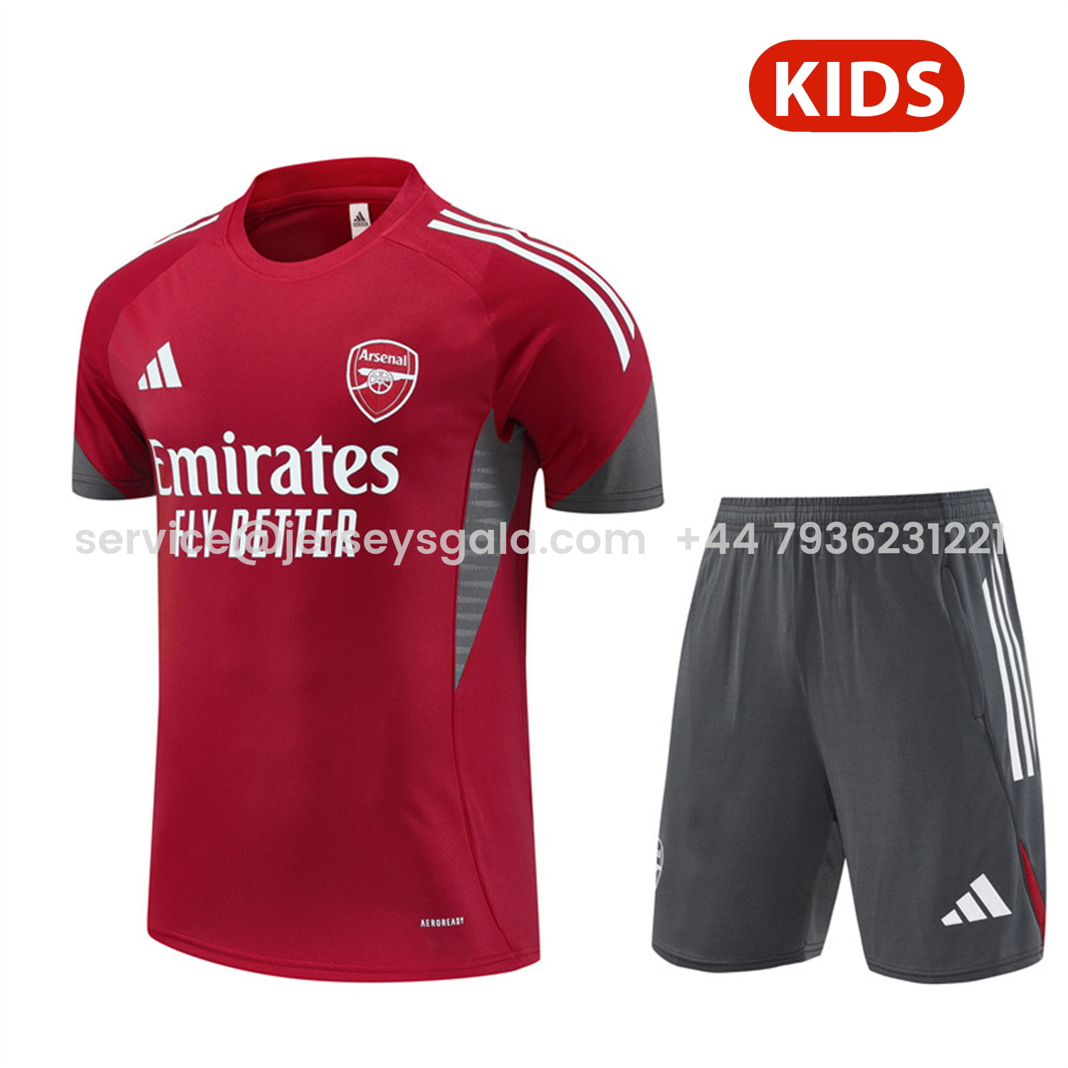 JerseysGala.com | Arsenal 25-26 Kids Short-Sleeve Training Set - Red Top & Green Shorts -Customize Name, Number and Patch | Worldwide Shipping