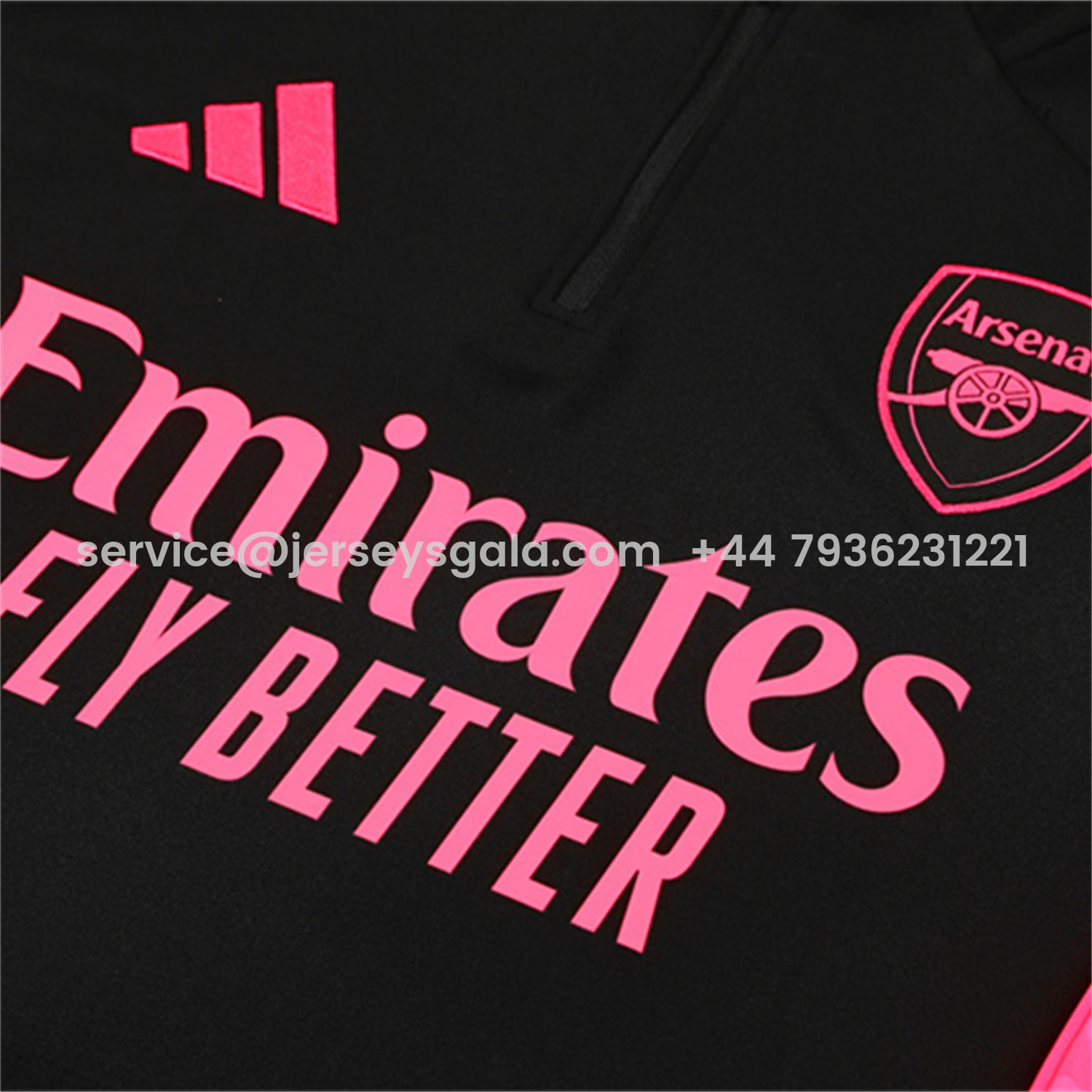 JerseysGala.com | Arsenal 25-26 Long Sleeve Training Set - Pink Logo Black Top & Black Pants -Customize Name, Number and Patch | Worldwide Shipping