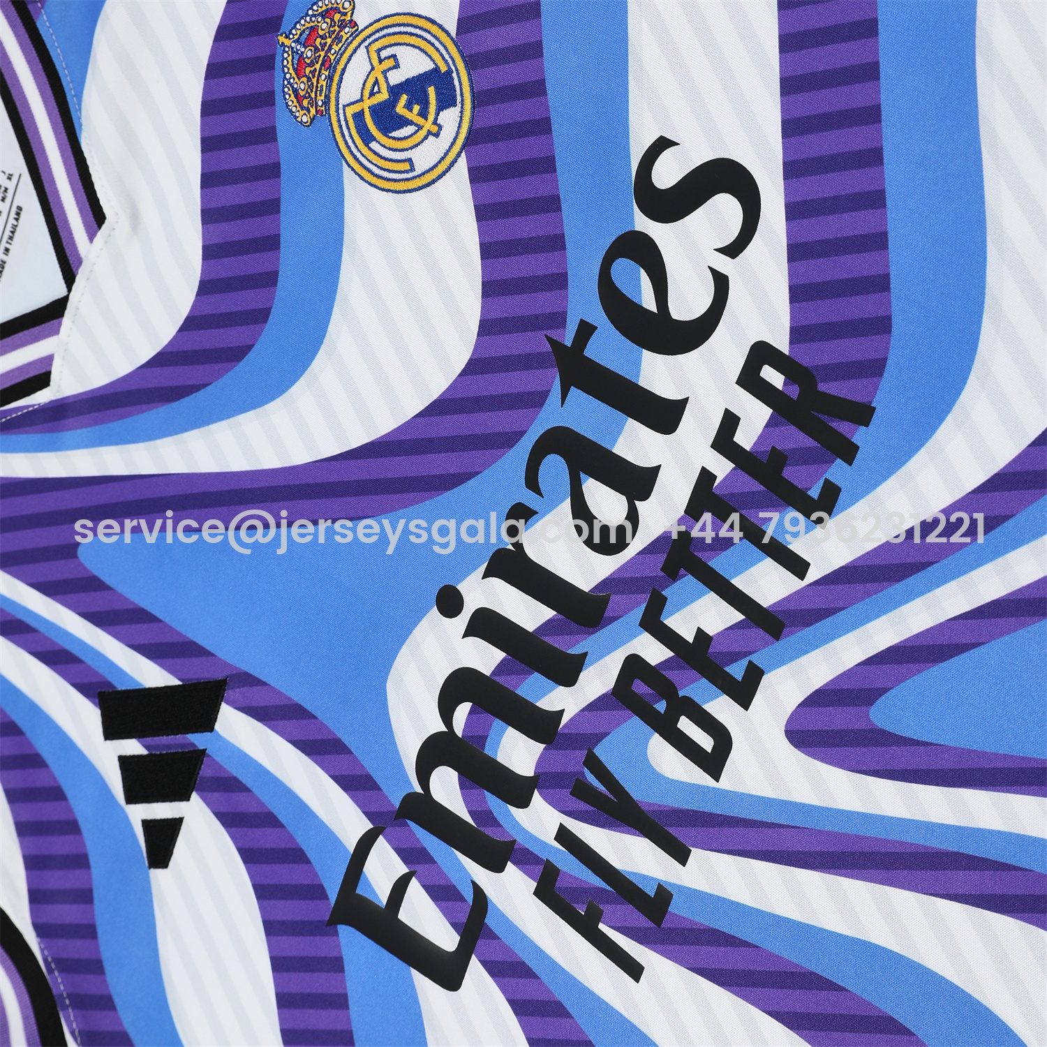 JerseysGala.com | Real Madrid 25-26 Vest Training Set - Blue Purple Curve Pattern Vest & Black Shorts -Customize Name, Number and Patch | Worldwide Shipping