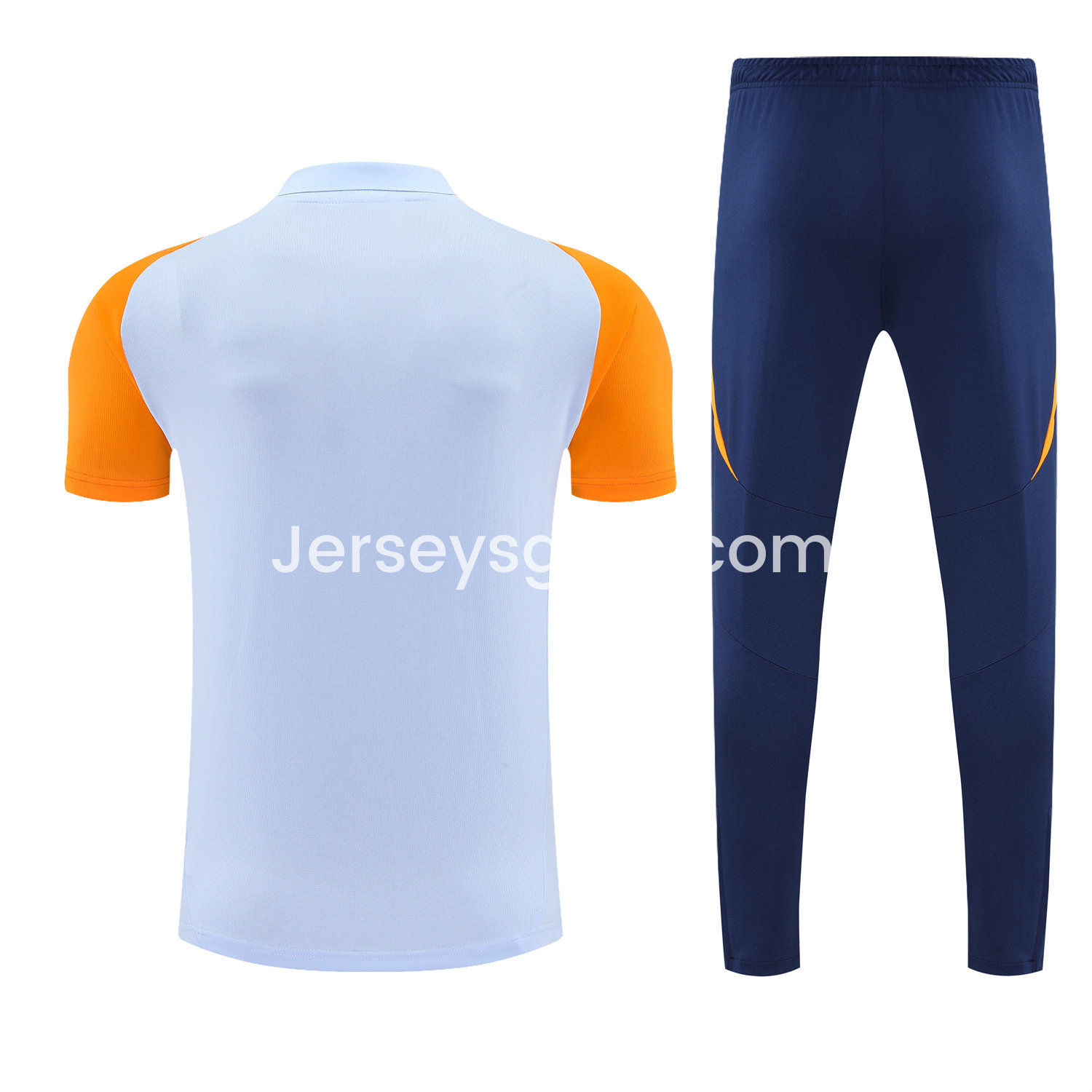 JerseysGala.com | Real Madrid 25-26 POLO Short-Sleeve Training Set - Light Blue Top and Deep Blue Pants -Customize Name, Number and Patch | Worldwide Shipping