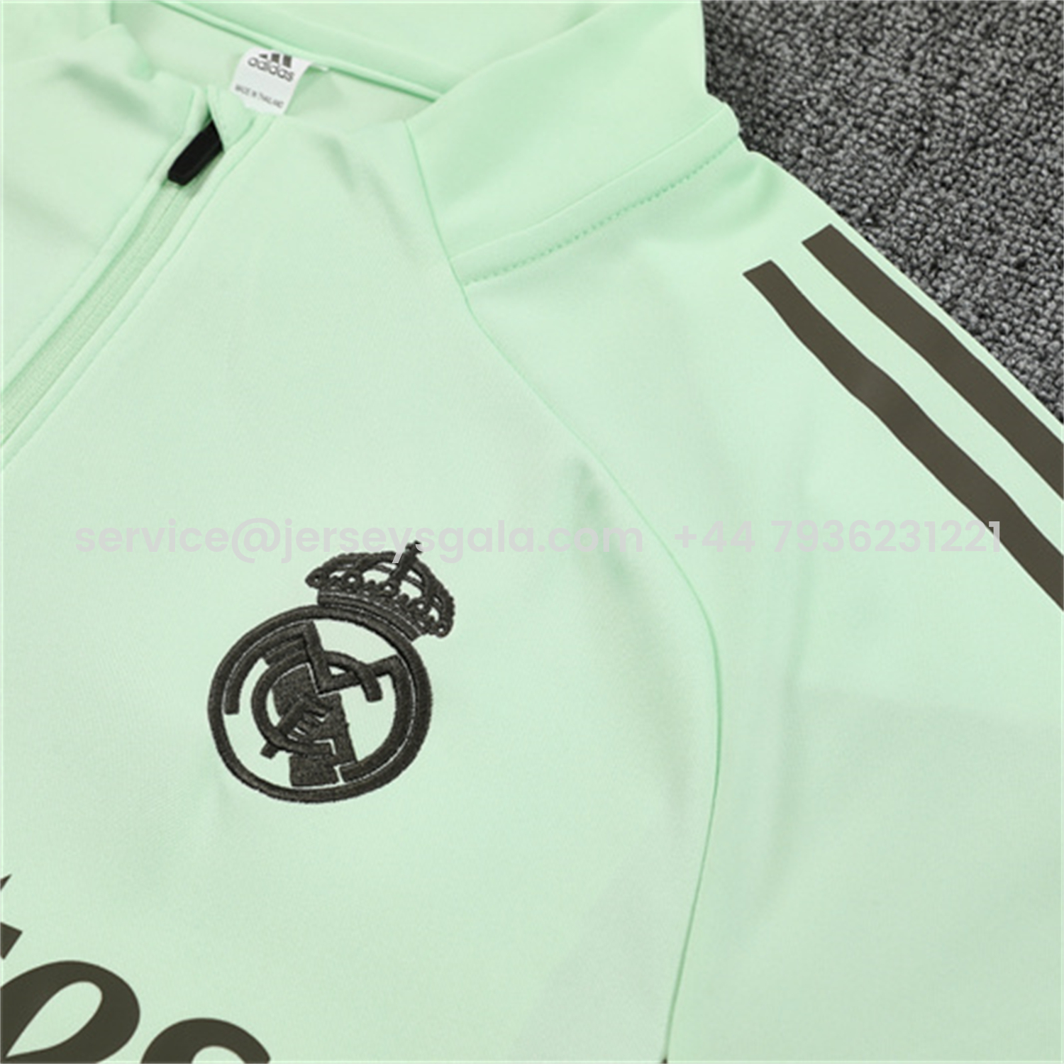 JerseysGala.com | Real Madrid 25-26 Kids Long Sleeve Training Set - Light Green Top & Army Green Pants -Customize Name, Number and Patch | Worldwide Shipping