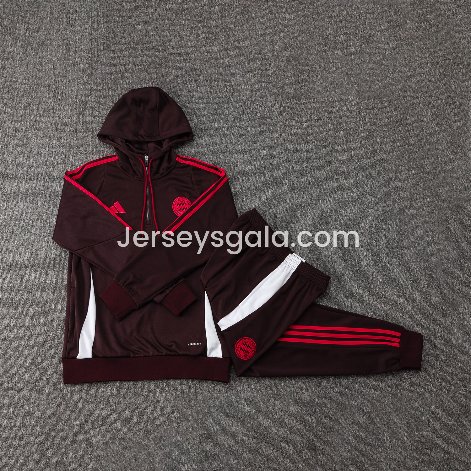 JerseysGala.com | Bayern Munich 24-25 Long Sleeve Training Set - Dark Red -Customize Name, Number and Patch | Worldwide Shipping