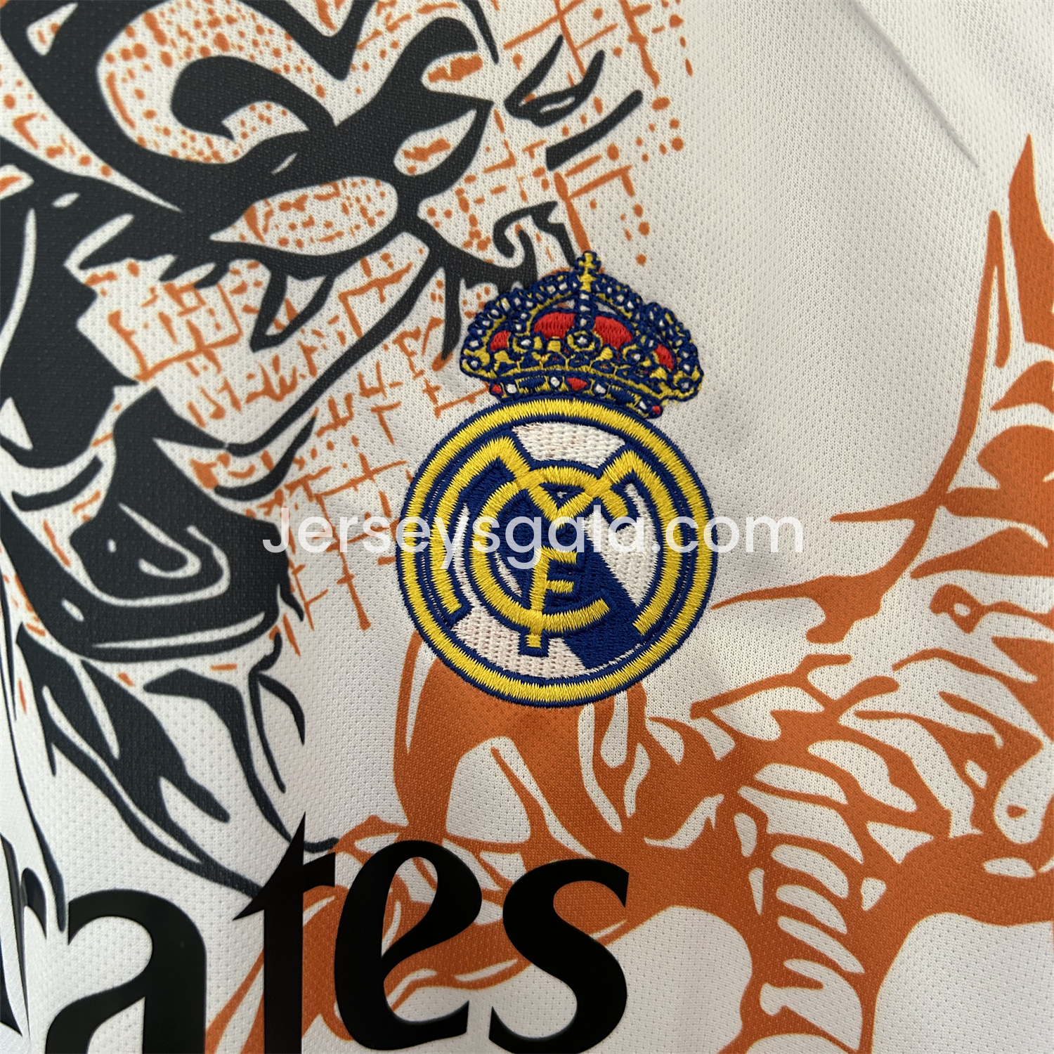 JerseysGala.com | Real Madrid 25-26 Black Dragon Orange Dragon White Special Edition Jersey - Fans Version -Customize Name, Number and Patch | Worldwide Shipping