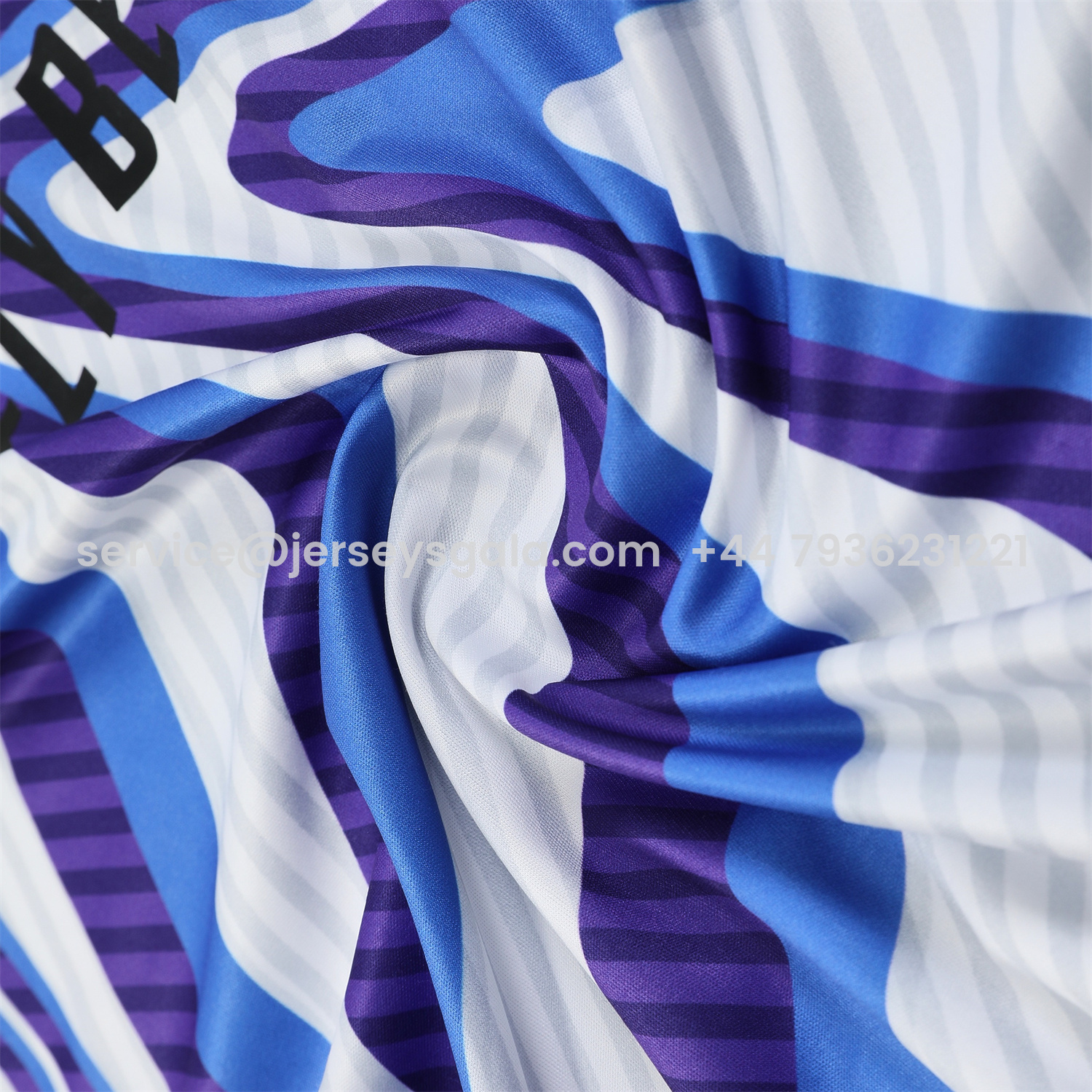 JerseysGala.com | Real Madrid 25-26 Short-Sleeve Training Set - Blue Purple Curve Pattern Top & Black Shorts -Customize Name, Number and Patch | Worldwide Shipping