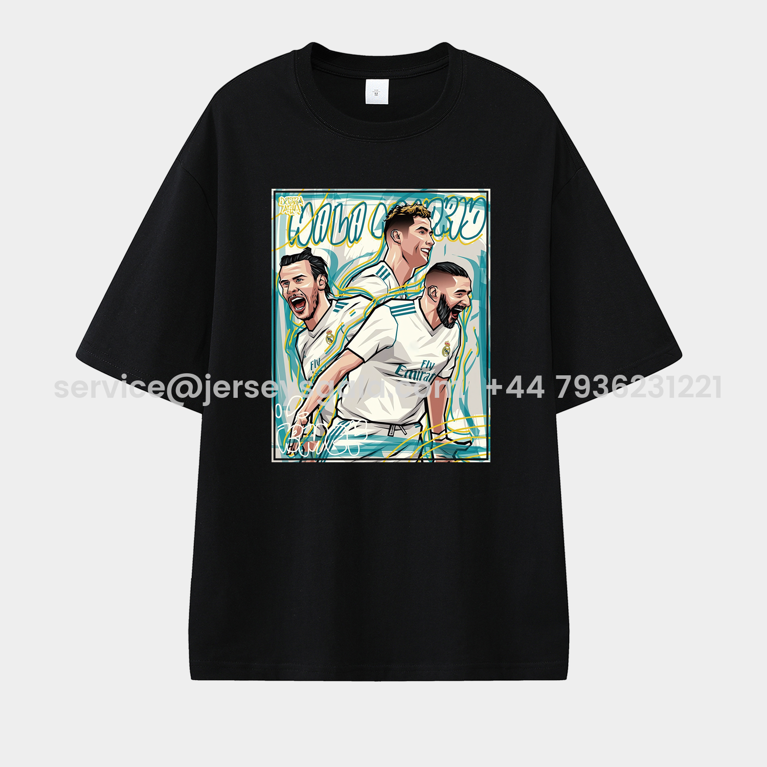 JerseysGala.com | Real Madrid BBC Benzema Bale Cristiano Ronaldo Unisex Pure Cotton T-shirt -Customize Name, Number and Patch | Worldwide Shipping