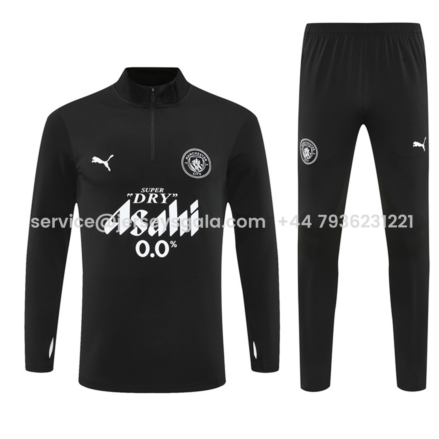 JerseysGala.com | Manchester City 25-26 Kids Long Sleeve Training Set - Black Top & Black Pants -Customize Name, Number and Patch | Worldwide Shipping