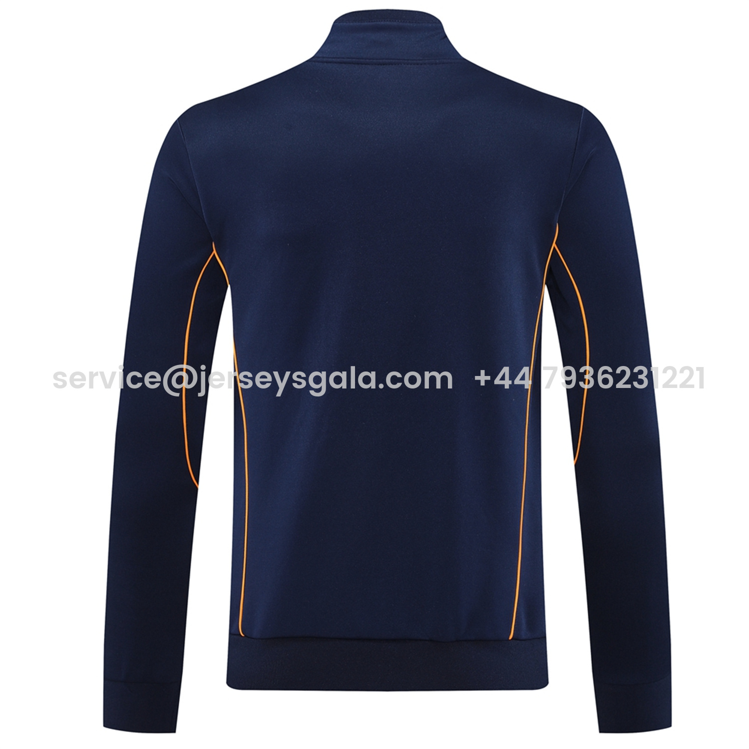 JerseysGala.com | Real Madrid 25-26 Jacket Training Tracksuit - Royal Blue Jackets & Pants with Orange Lines -Customize Name, Number and Patch | Worldwide Shipping