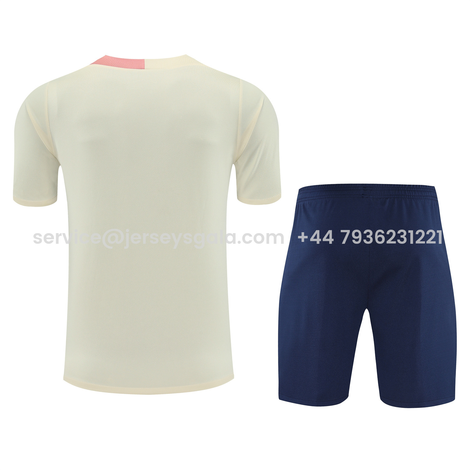 JerseysGala.com | Barcelona 25-26 Short-Sleeve Training Set - Cream Top & Deep Blue Shorts -Customize Name, Number and Patch | Worldwide Shipping