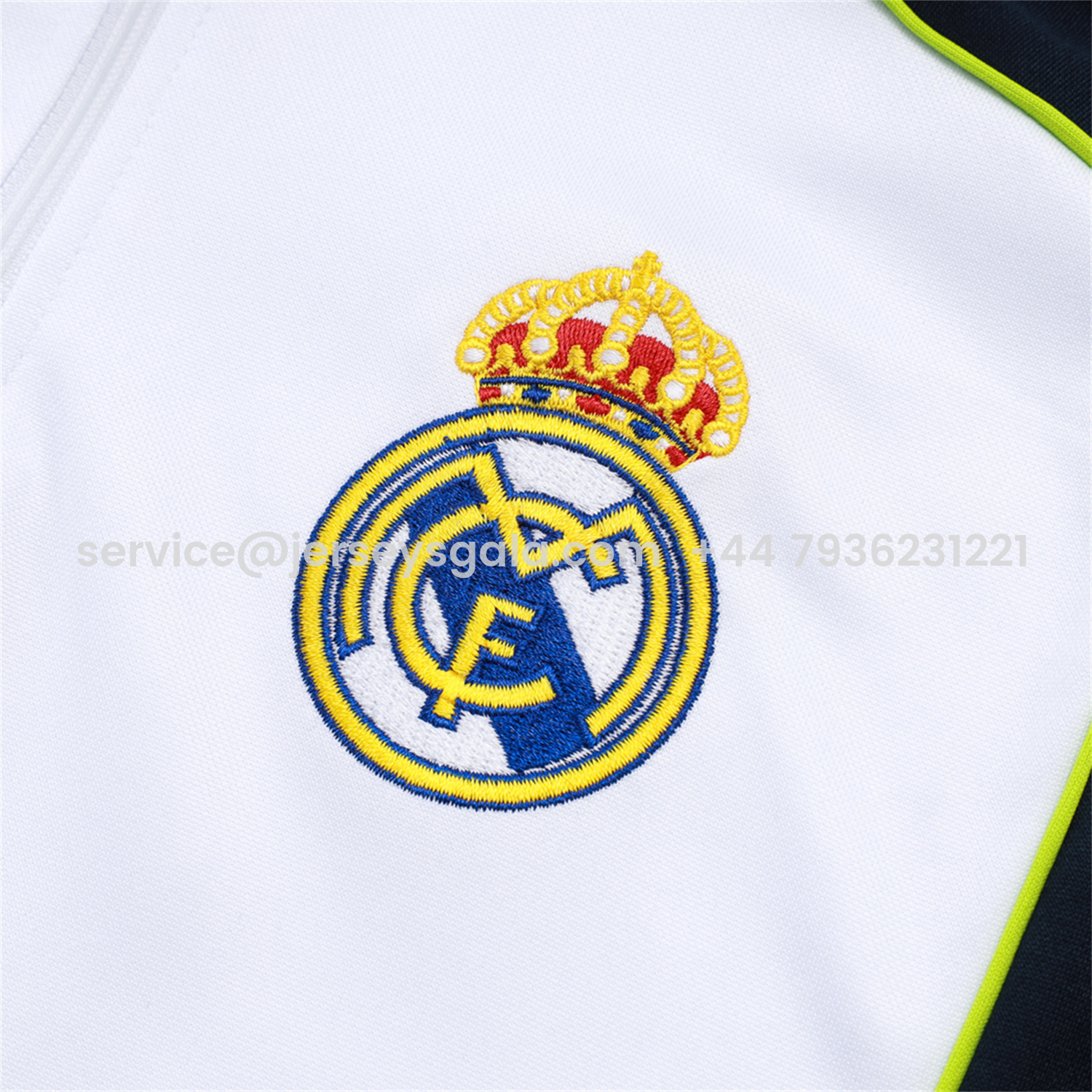 JerseysGala.com | Real Madrid 25-26 Long Sleeve Training Set - White Urban Purist Style and Deep Blue Pants -Customize Name, Number and Patch | Worldwide Shipping