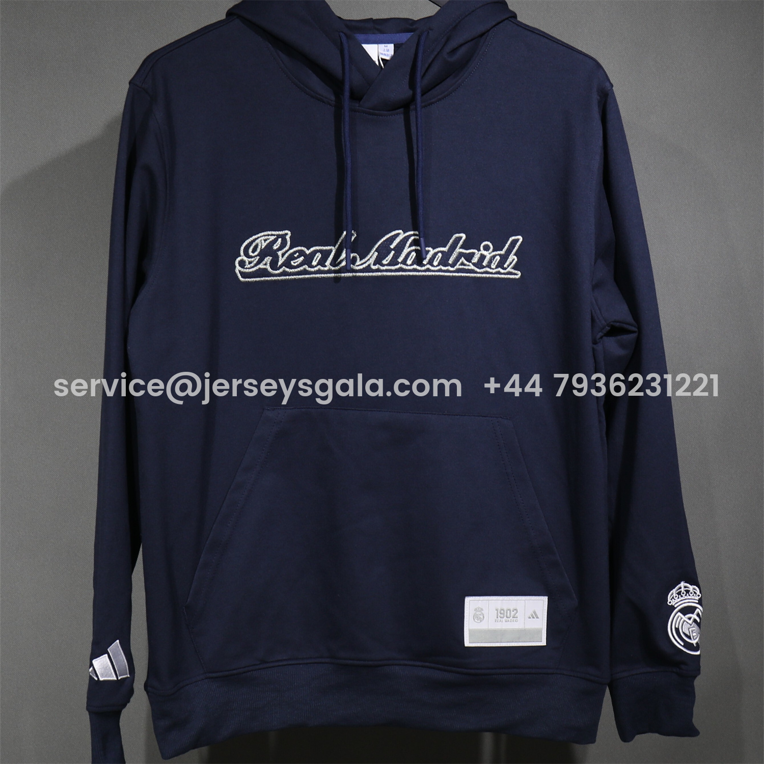 JerseysGala.com | Real Madrid 25-26 Pure Color Training Hoodie Set - Deep Blue Hoodie and Deep Blue Pants -Customize Name, Number and Patch | Worldwide Shipping