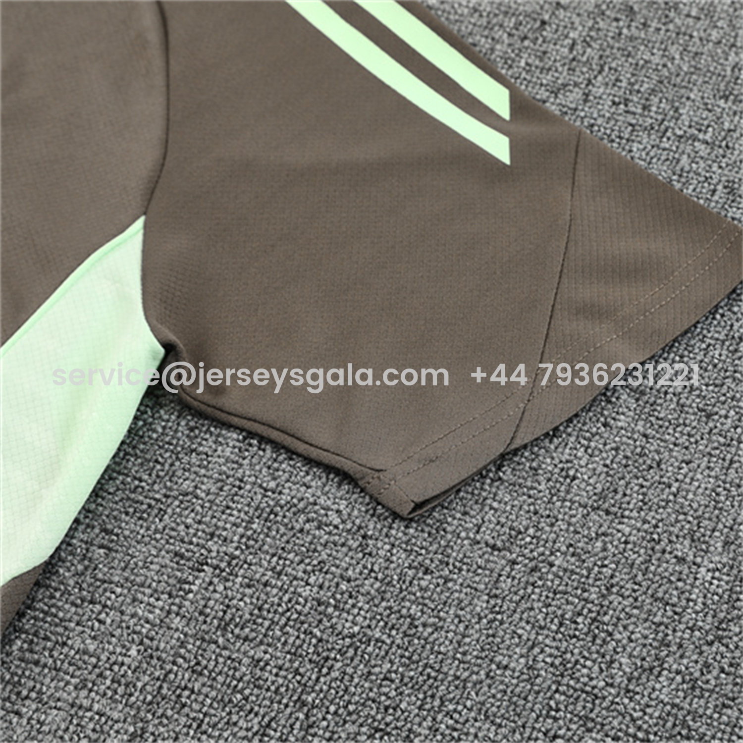 JerseysGala.com | Real Madrid 25-26 Kids Short-Sleeve Training Set - Dark Khaki Top and Shorts -Customize Name, Number and Patch | Worldwide Shipping