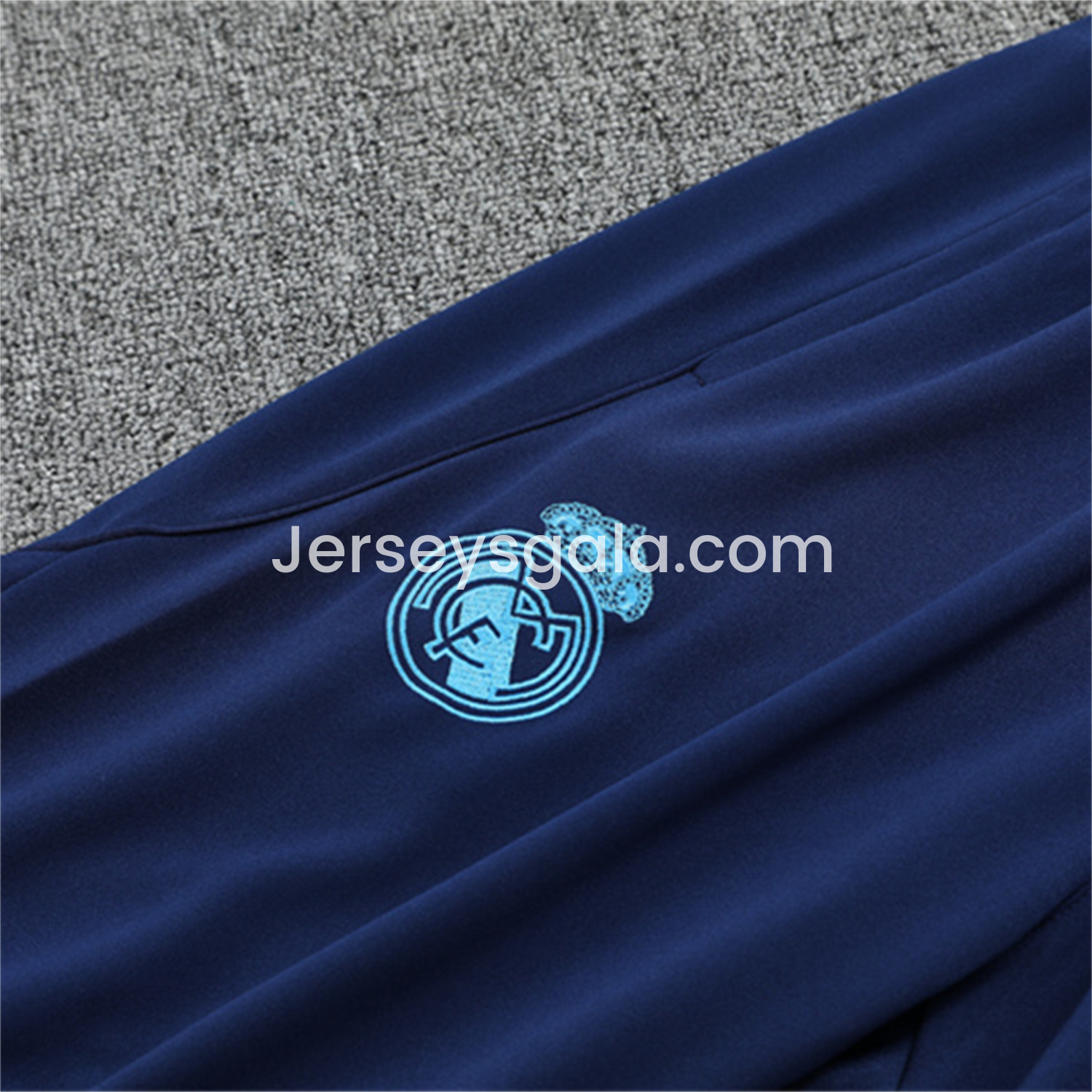JerseysGala.com | Real Madrid 25-26 Long Sleeves Training Set - Blue-Gray Camouflage Top & Blue Pants -Customize Name, Number and Patch | Worldwide Shipping