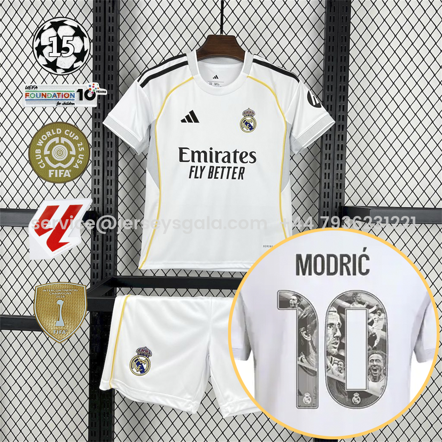 JerseysGala.com | Real Madrid 25-26 Home Modrić Limited Edition Kids Kit - Fans Version -Customize Name, Number and Patch | Worldwide Shipping