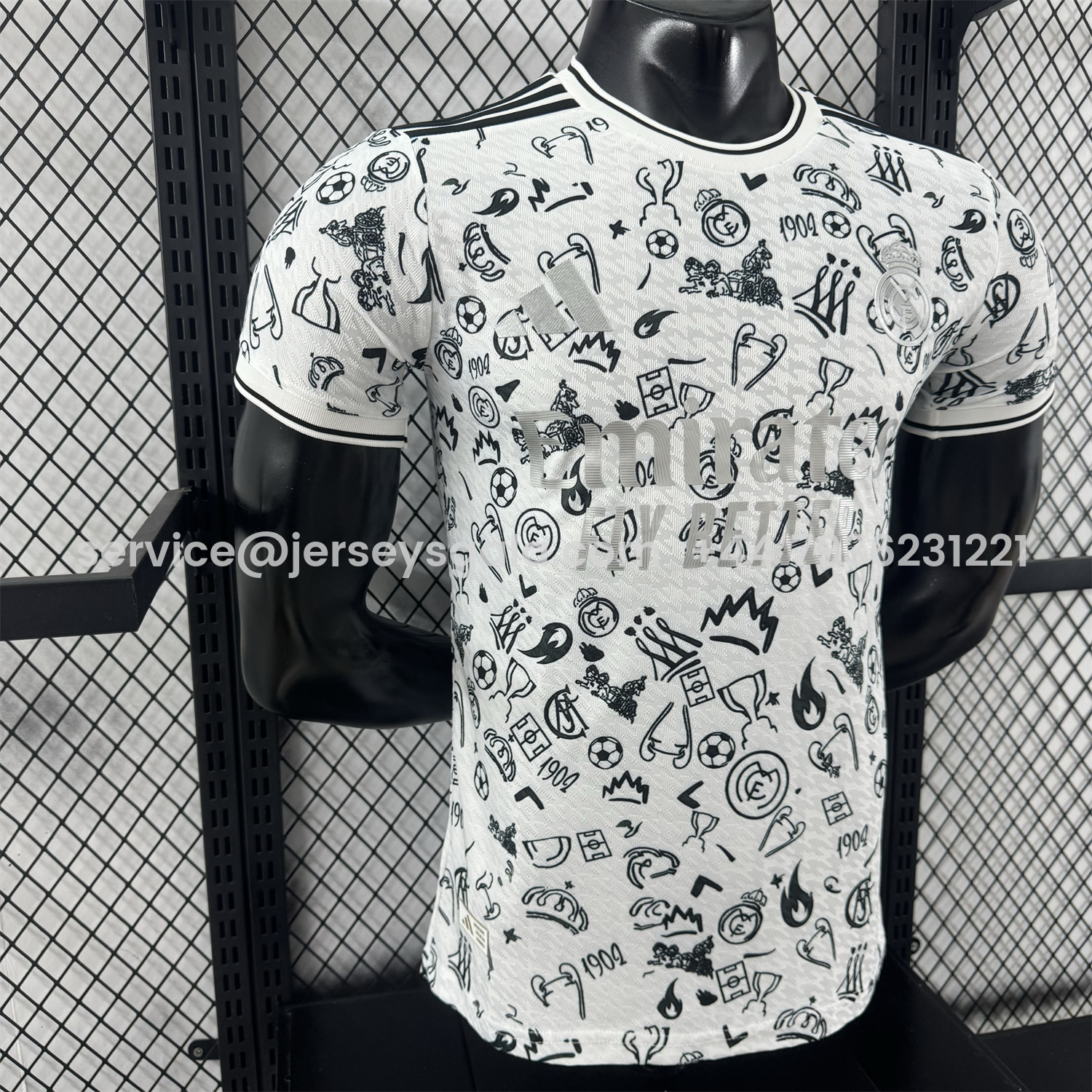 JerseysGala.com | Real Madrid 25-26 White Special Jersey with Black Emoji Icons - Player Version -Customize Name, Number and Patch | Worldwide Shipping
