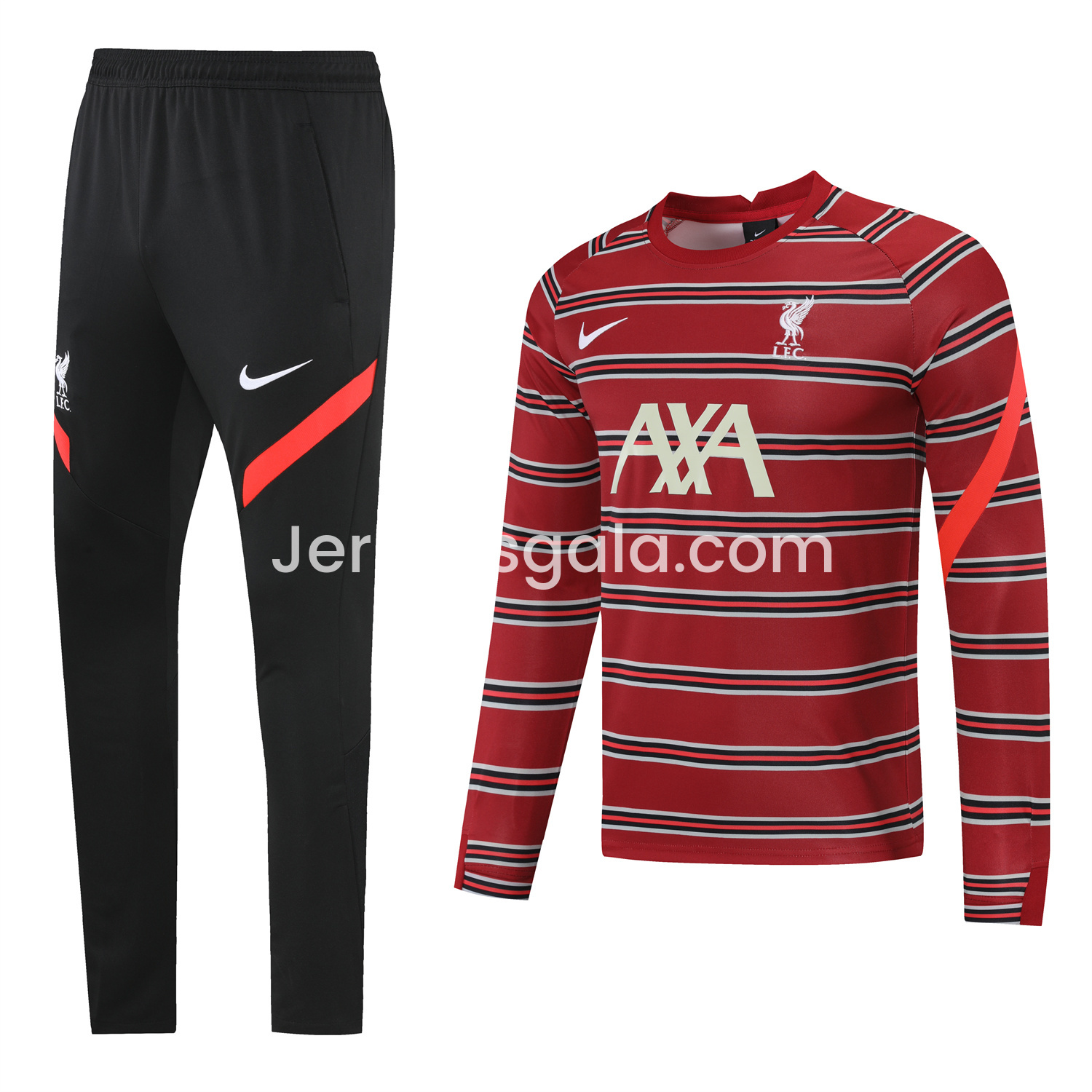 JerseysGala.com | Liver.pool 24-25 Long Sleeve Training Set - Red Stripe Top and Black Pants -Customize Name, Number and Patch | Worldwide Shipping