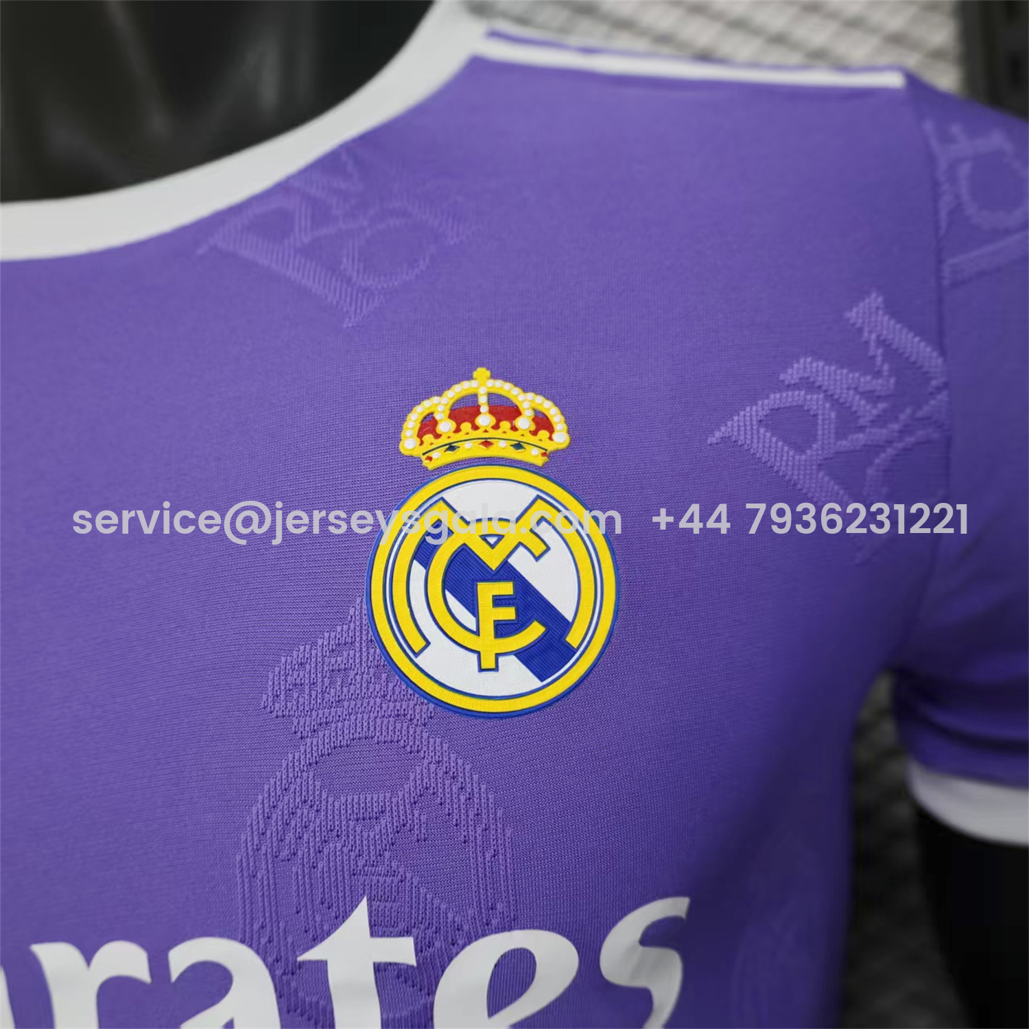 JerseysGala.com | Real Madrid 25-26 Purple Team Logo Jacquard Special Jersey - Player Version -Customize Name, Number and Patch | Worldwide Shipping