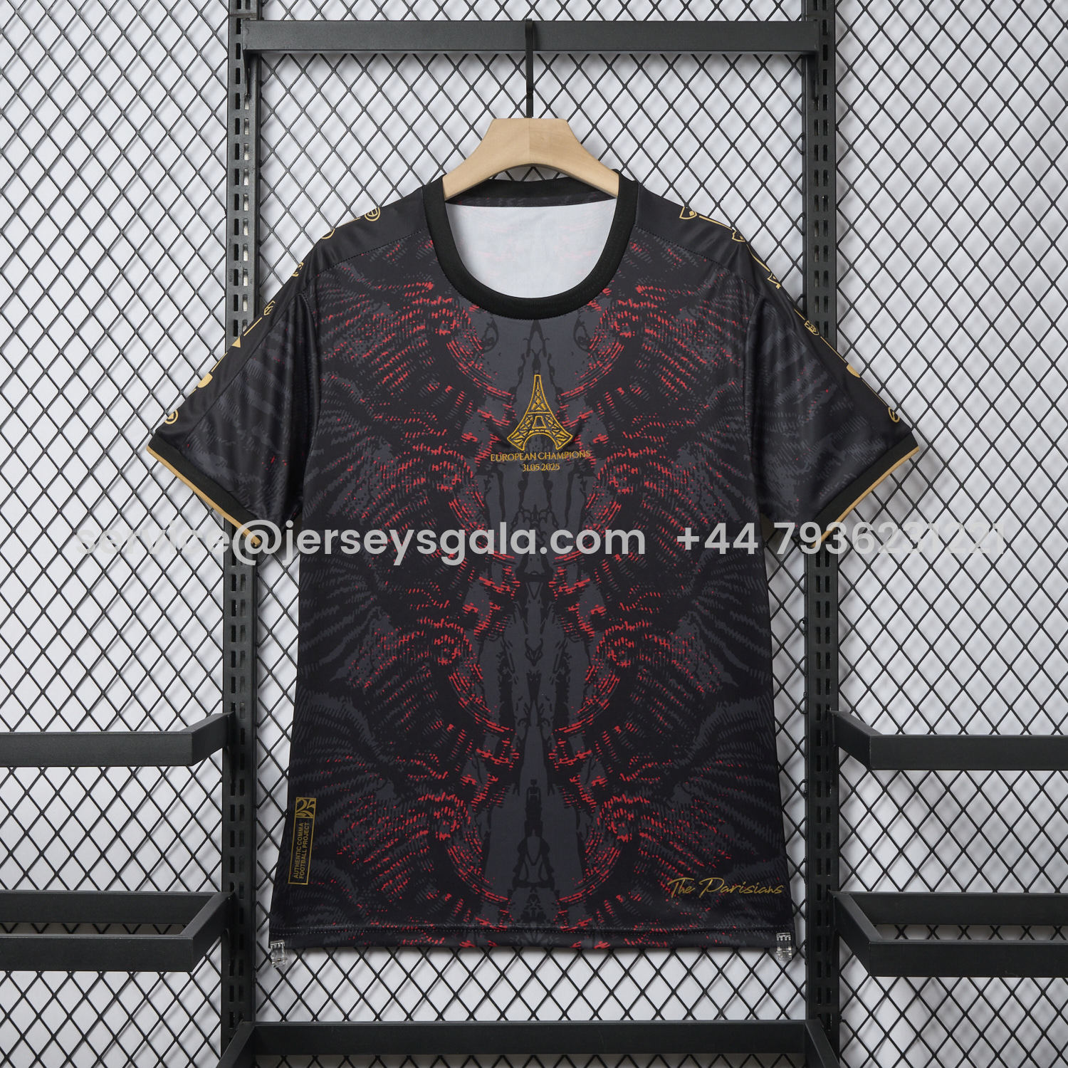 JerseysGala.com | Paris Saint-Germain PSG 25-26 Champions League Commemorative Edition Black Red Eiffel Tower T-shirts -Customize Name, Number and Patch | Worldwide Shipping