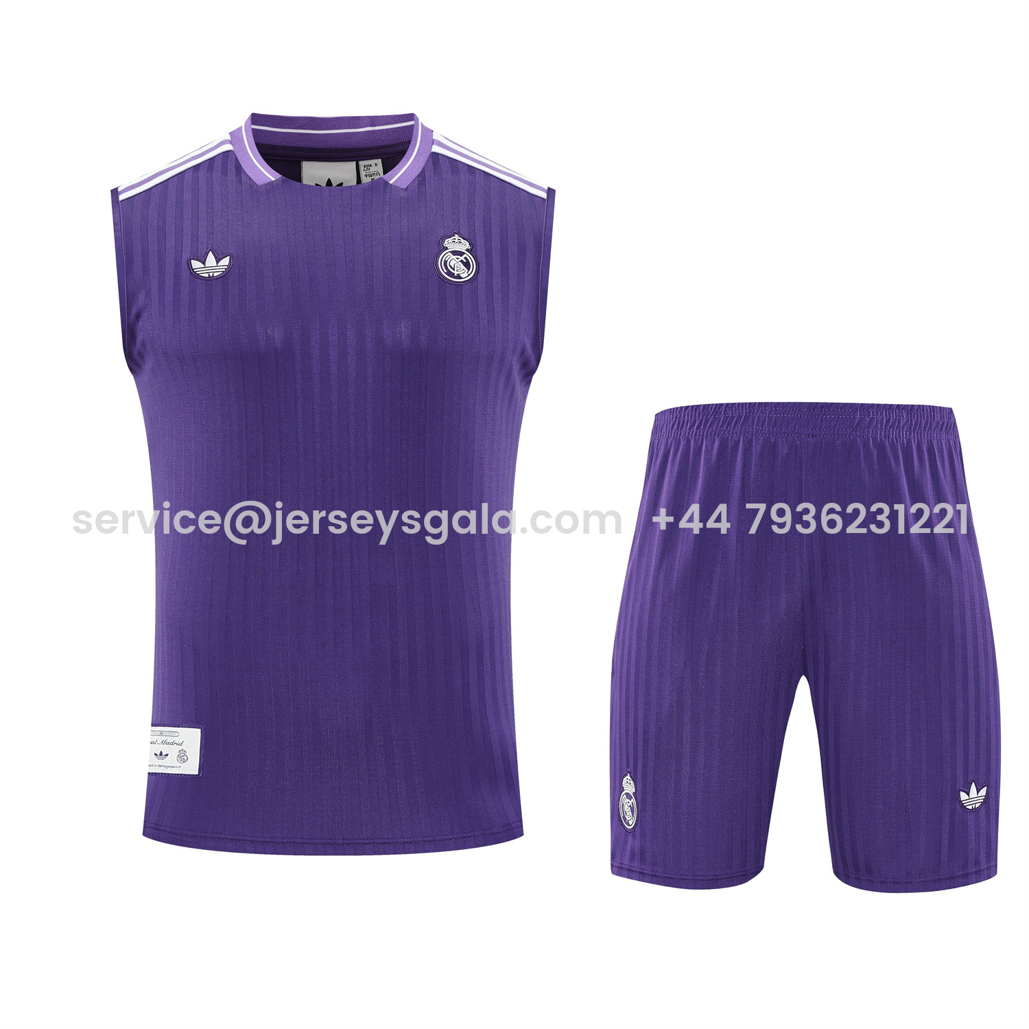 JerseysGala.com | Real Madrid 25-26 Vest Training Set - Pure Purple Vest & Purple Shorts -Customize Name, Number and Patch | Worldwide Shipping
