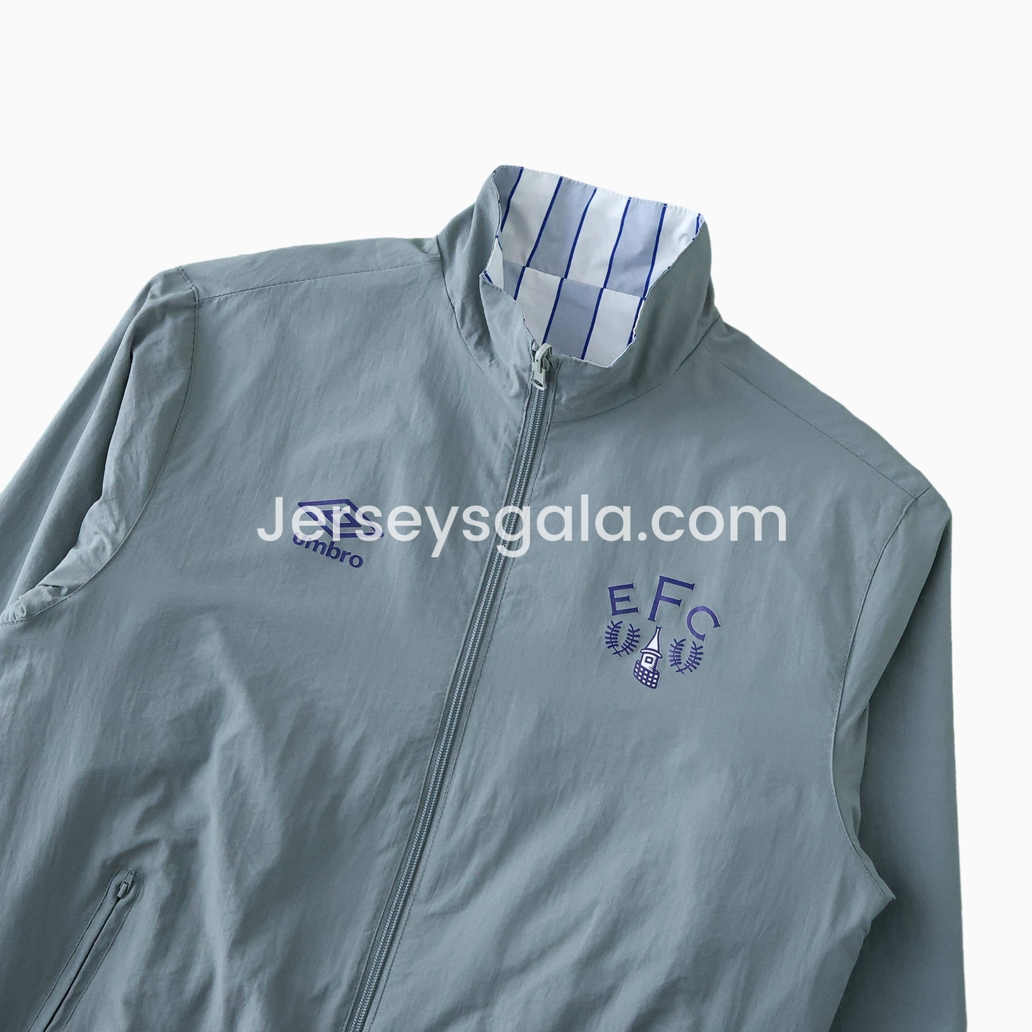 JerseysGala.com | Everton 1988-89 Retro Style Double Sided Reversible Windbreaker - White & Grey -Customize Name, Number and Patch | Worldwide Shipping