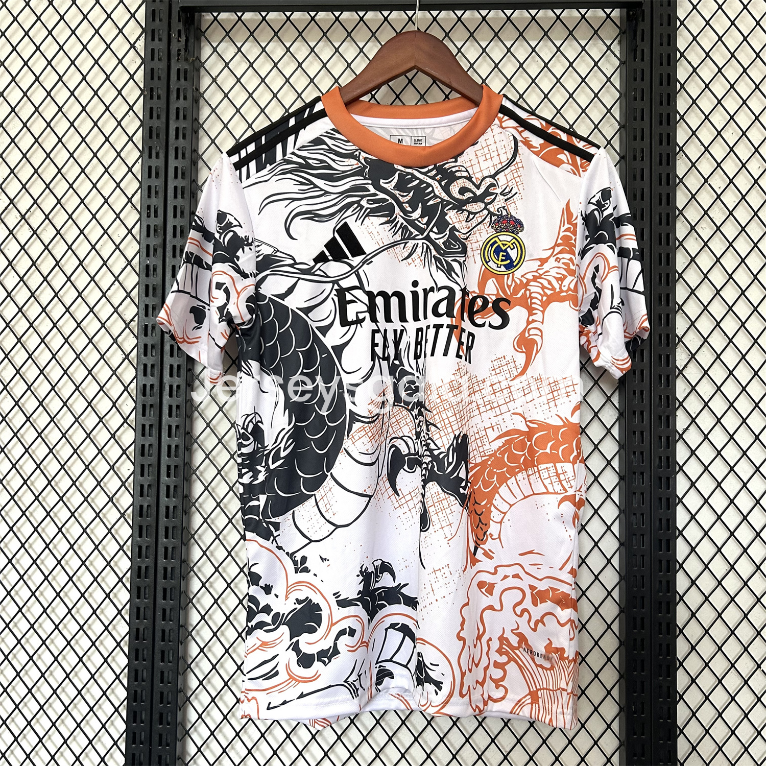 JerseysGala.com | Real Madrid 25-26 Black Dragon Orange Dragon White Special Edition Jersey - Fans Version -Customize Name, Number and Patch | Worldwide Shipping