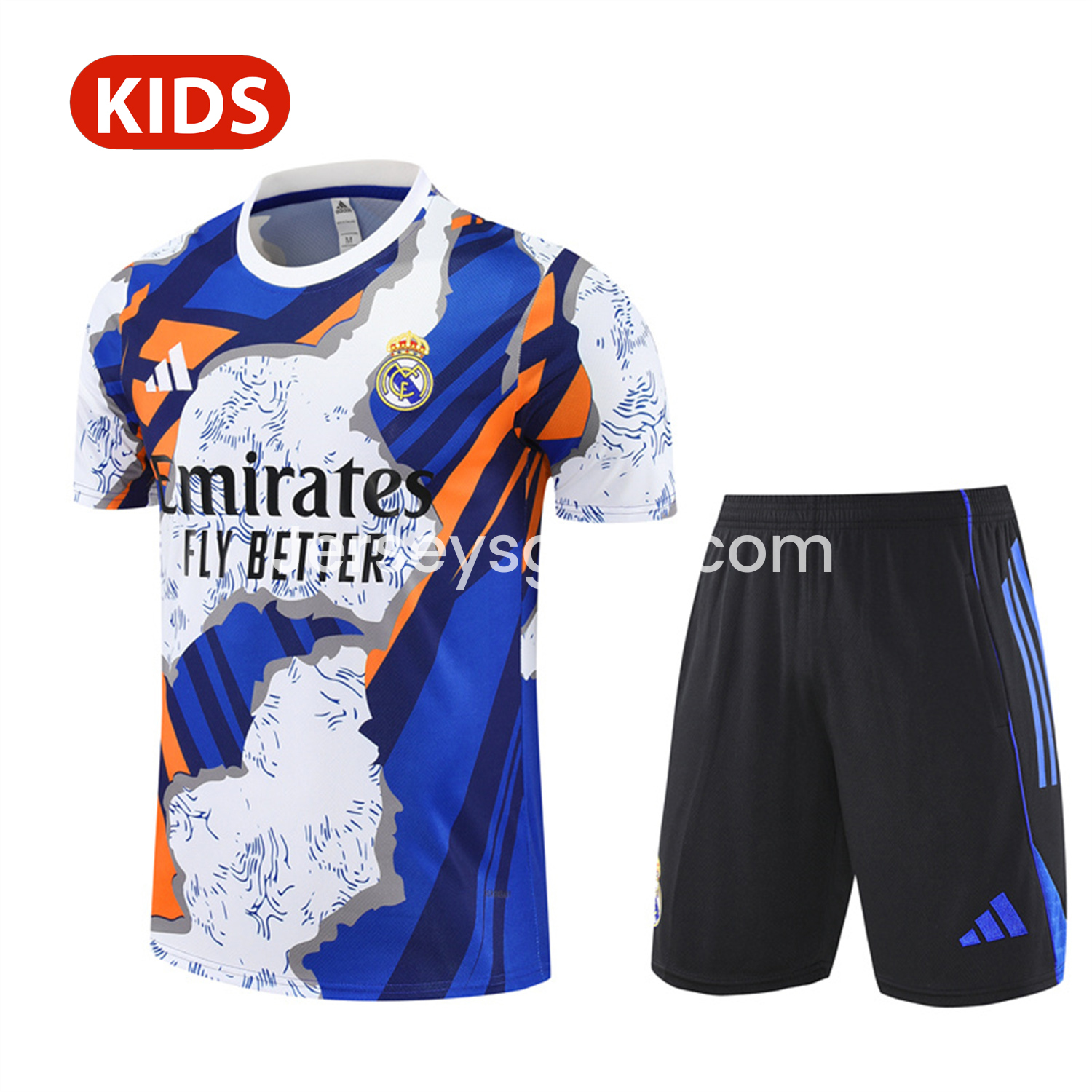 JerseysGala.com | Real Madrid 25-26 Kid Short-Sleeve Training Set - CamouflageTop & Black Shorts -Customize Name, Number and Patch | Worldwide Shipping