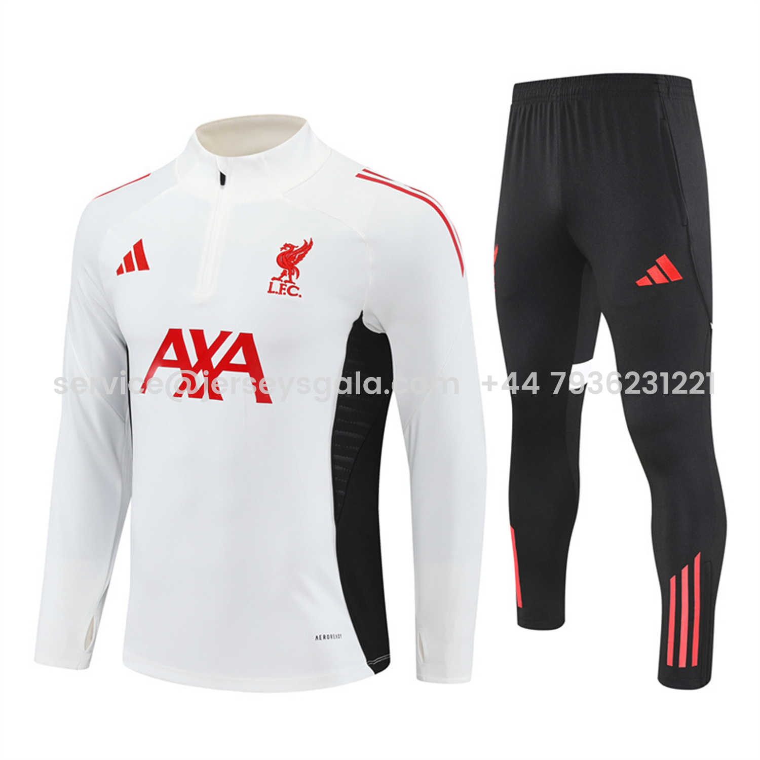 JerseysGala.com | Liver.pool 25-26 Long Sleeve Training Set - White Top & Black Pants -Customize Name, Number and Patch | Worldwide Shipping