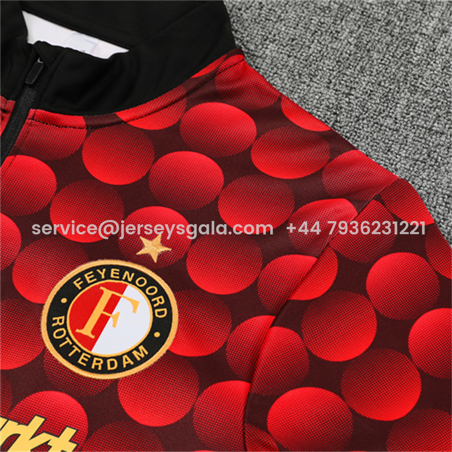 JerseysGala.com | Feyenoord 25-26 Kids Long Sleeve Training Set - Red Top & Black Pants -Customize Name, Number and Patch | Worldwide Shipping