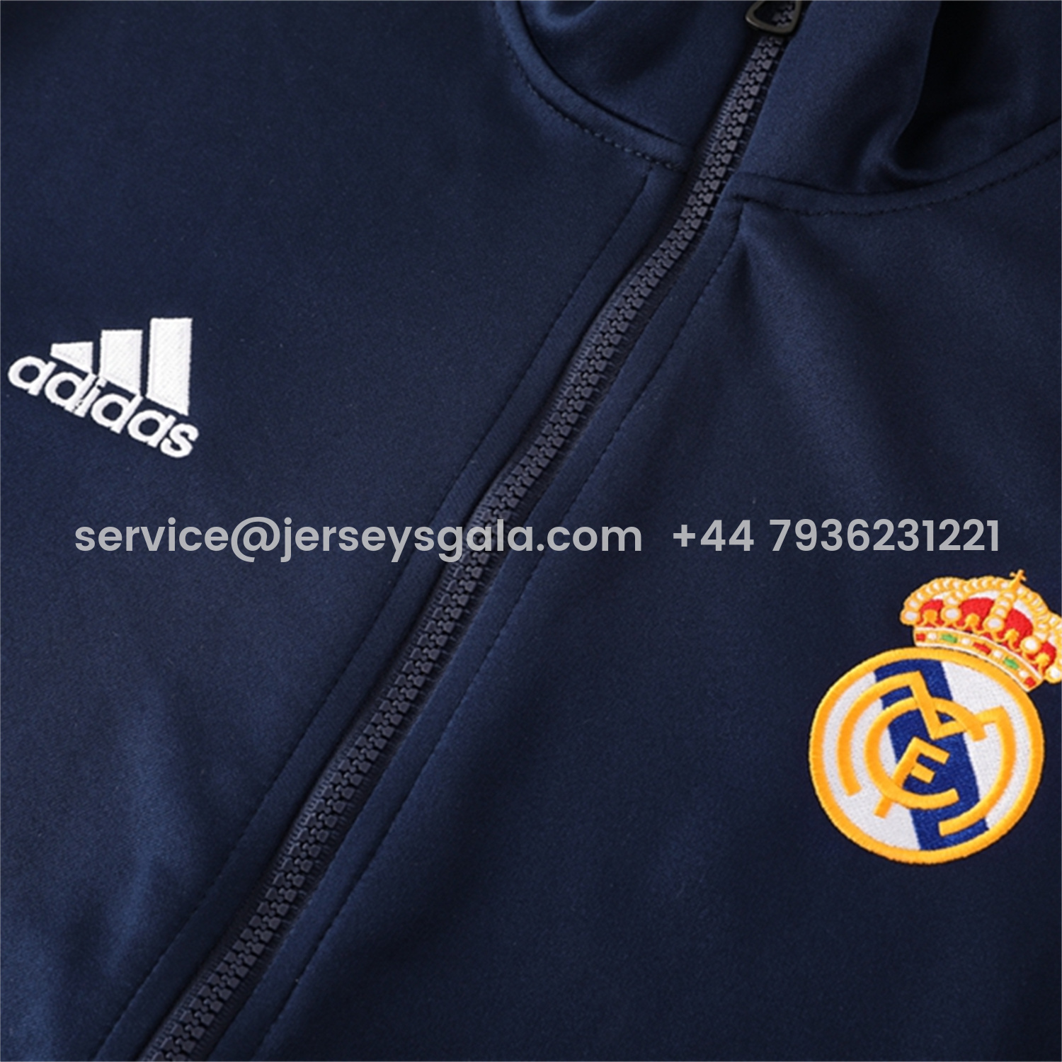 JerseysGala.com | Real Madrid 25-26 Jacket Training Tracksuit - Royal Blue Jackets & Pants with Orange Lines -Customize Name, Number and Patch | Worldwide Shipping