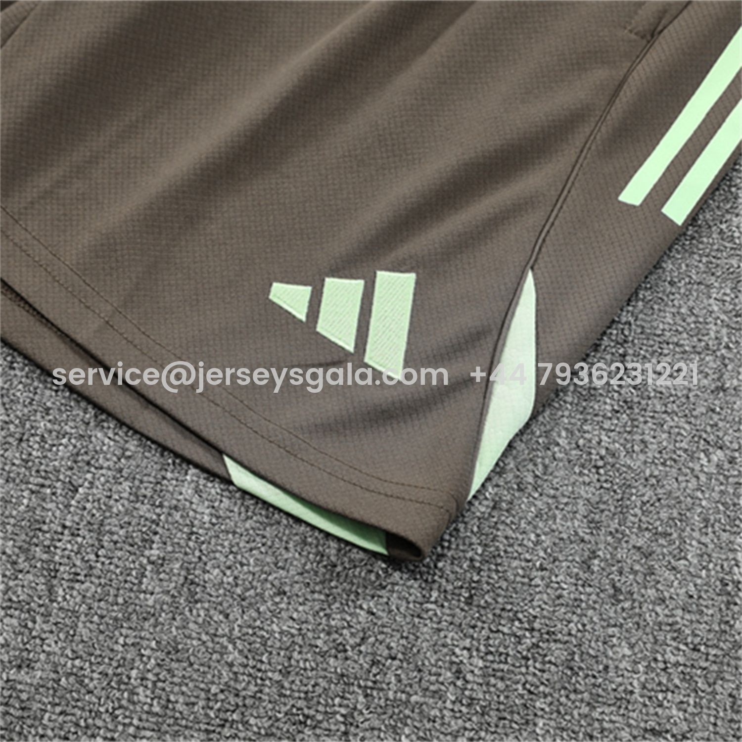 JerseysGala.com | Real Madrid 25-26 Kids Short-Sleeve Training Set - Dark Khaki Top and Shorts -Customize Name, Number and Patch | Worldwide Shipping